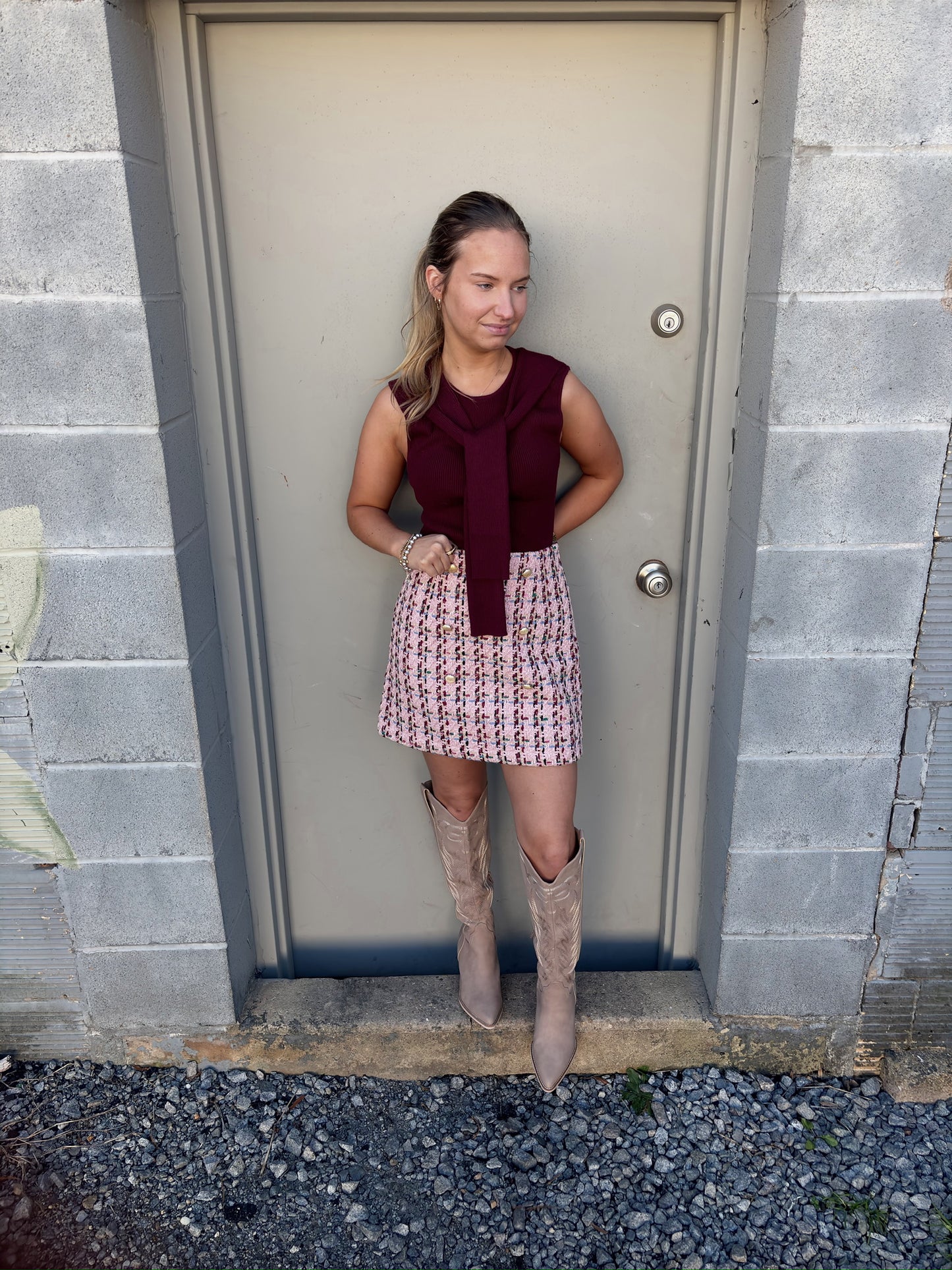 Baby Pink tweed mini skirt