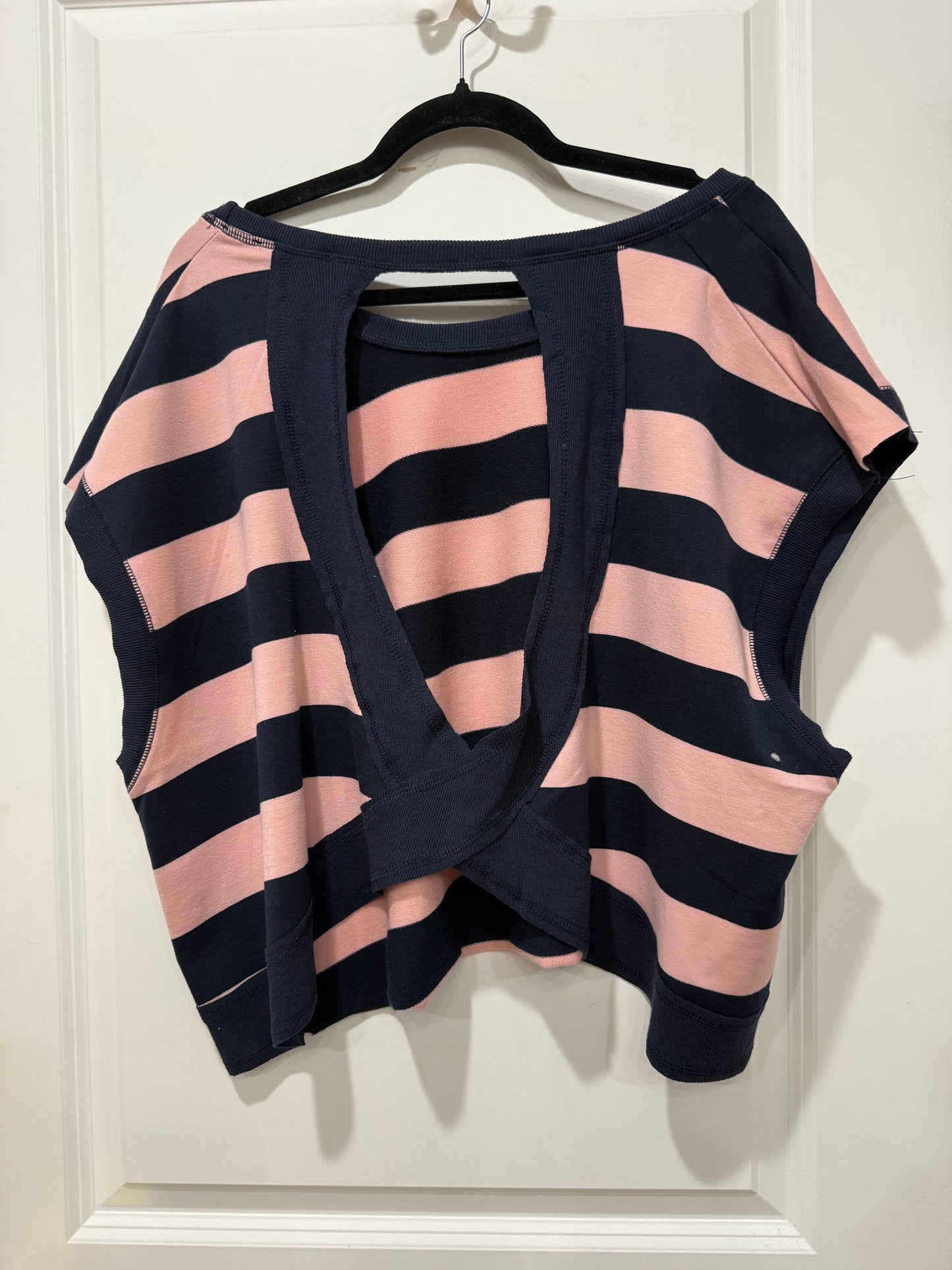 blush/navy stripe cut out top