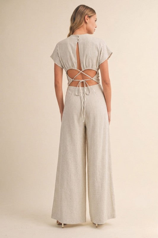 striped linen jumpsuit