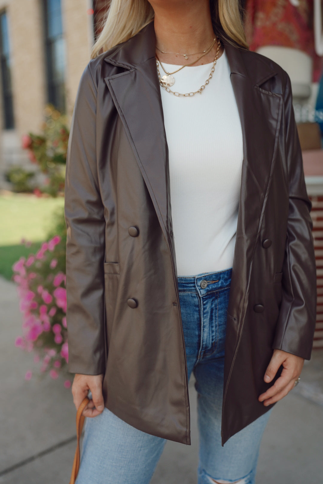 leather chocolate blazer