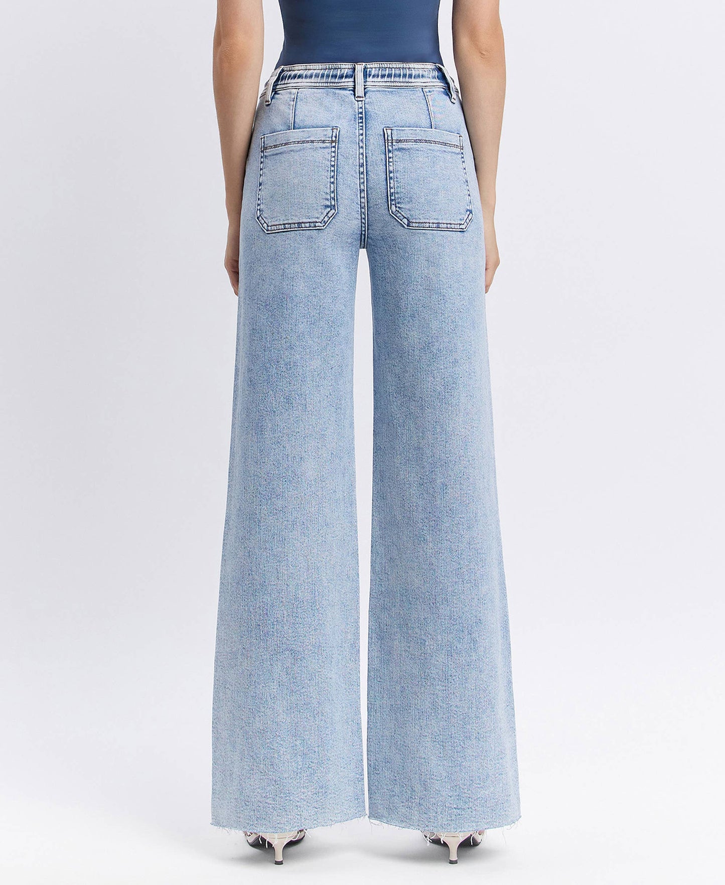 HIGH RISE DRAWSTRING WAISTBAND WIDE LEG JEANS