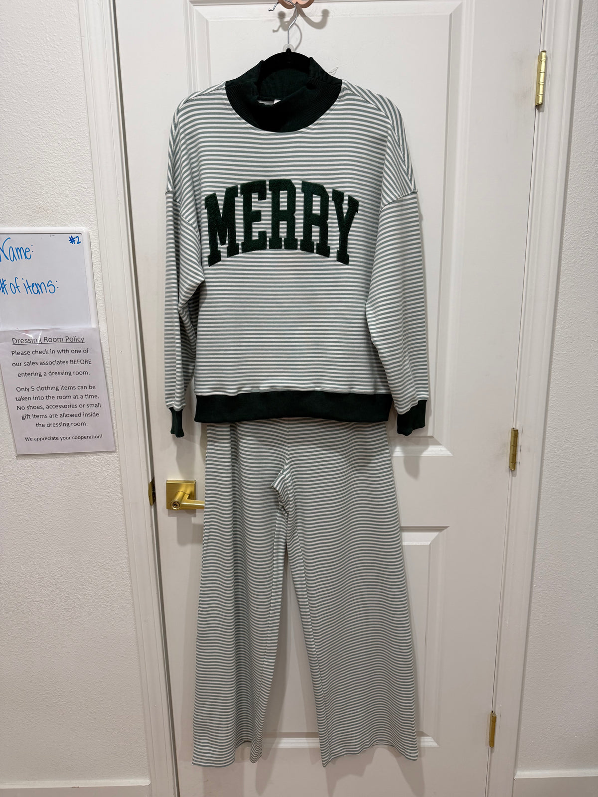 Merry stripe mock neck set