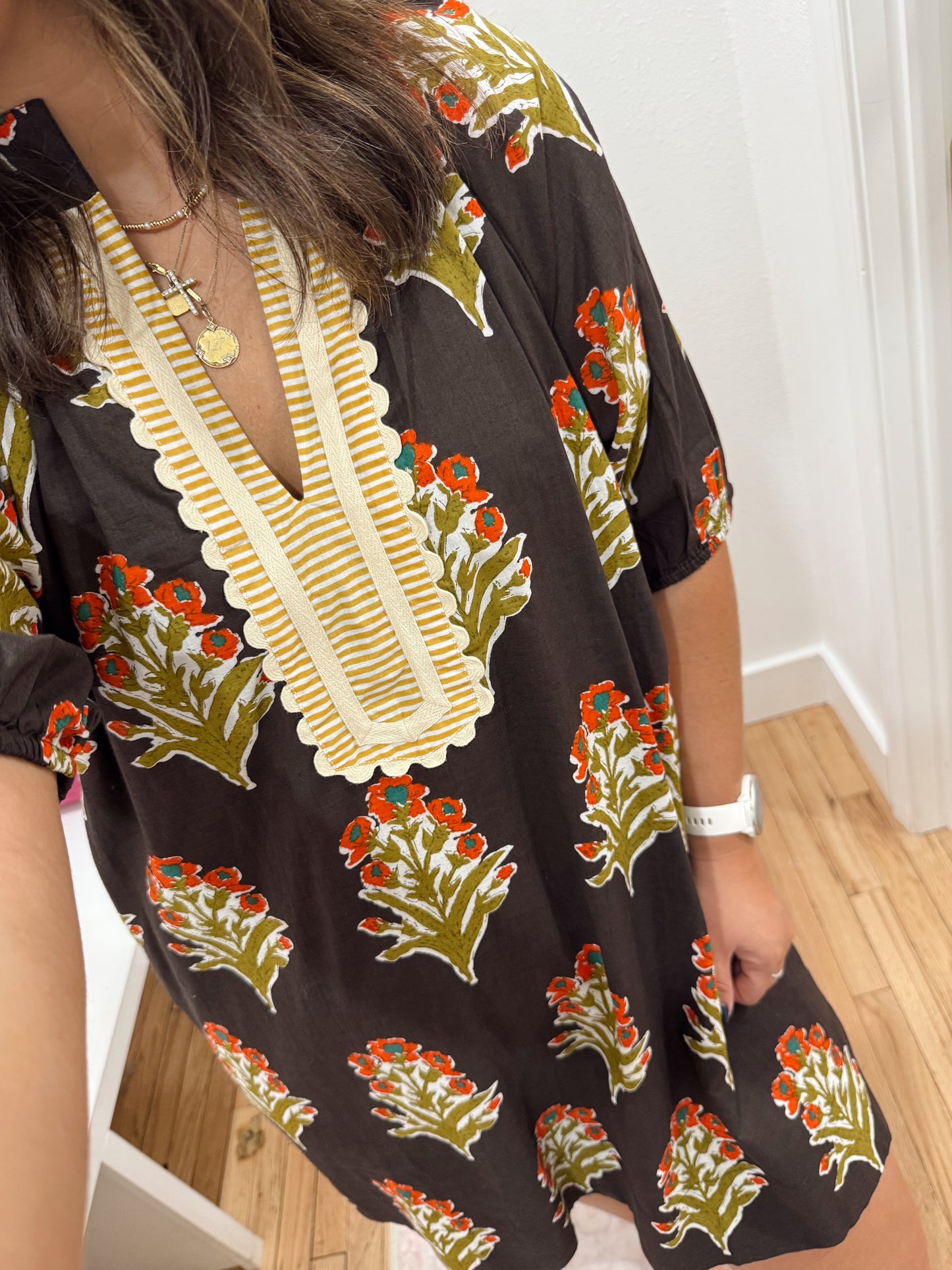 Chocolate floral print mini dress