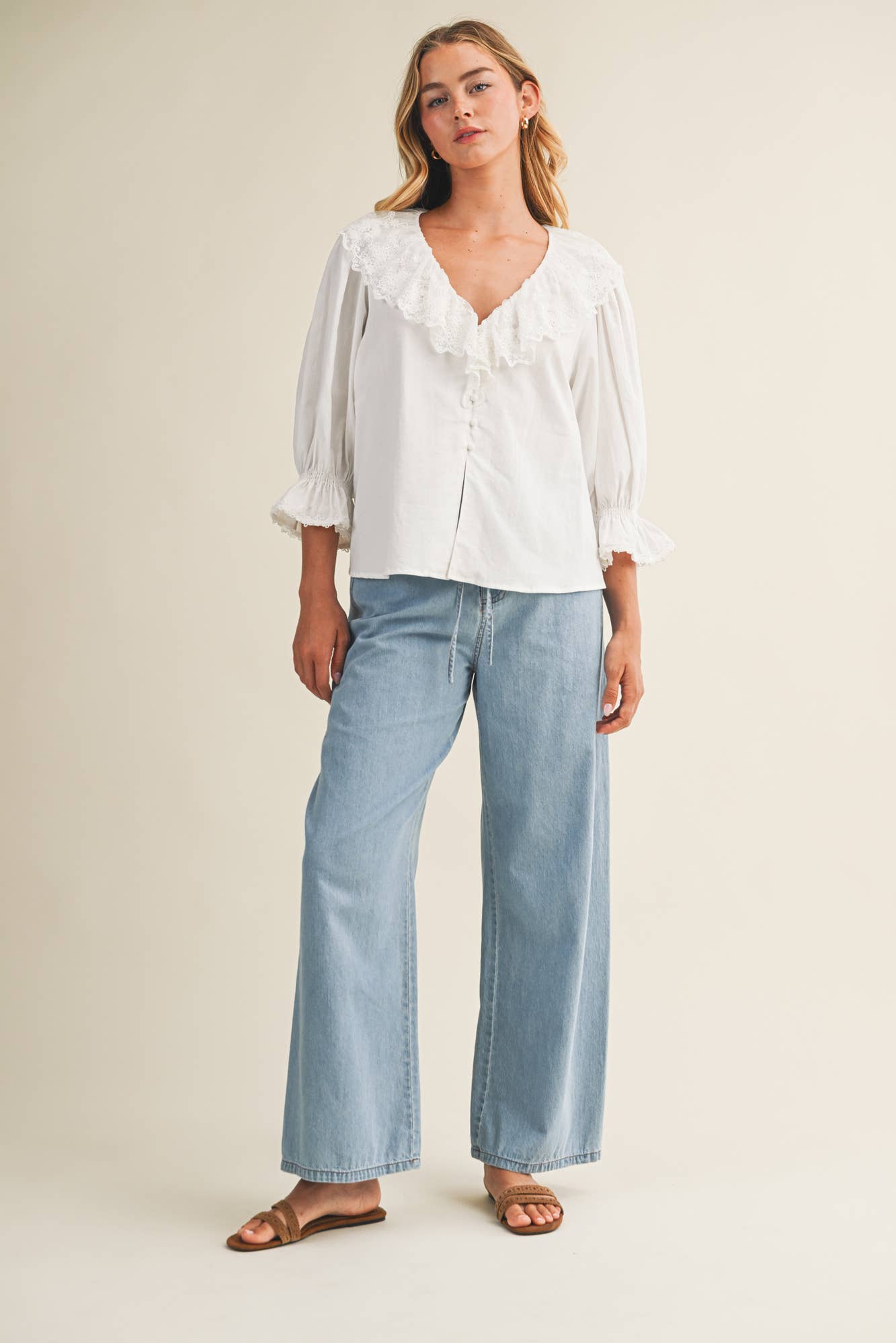 RELAXED DENIM PANTS WITH DRAWSTRING WAIST