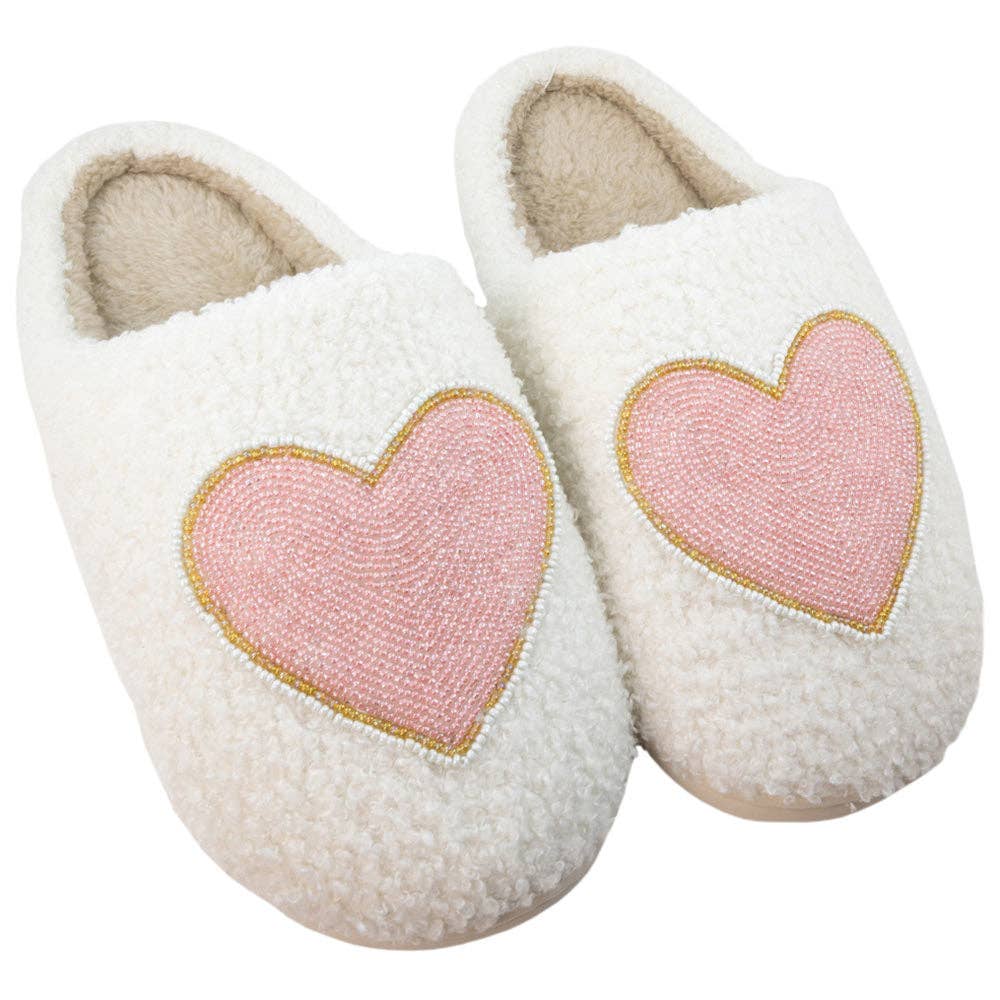 Beaded Pink & Gold Heart Valentine's Day Slippers