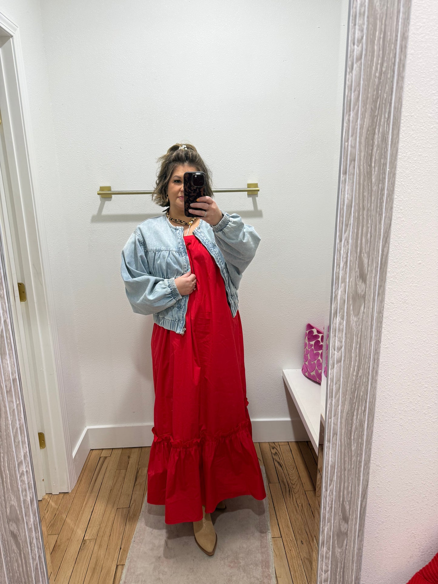 Red maxi flutter dress