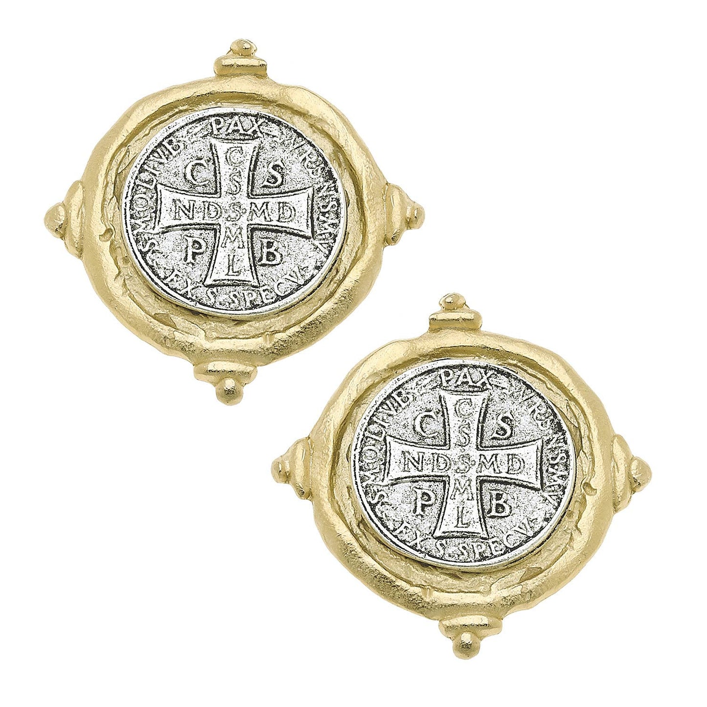 Gold and Silver St Benedict Cross Earring