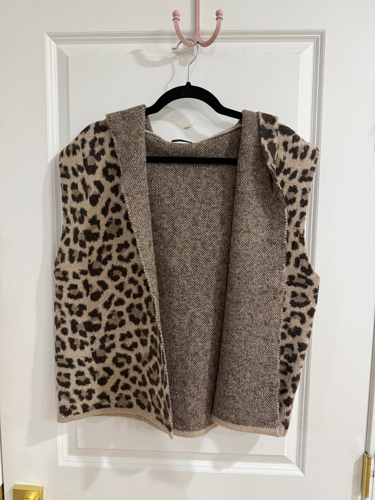 Leopard hooded vest cardigan