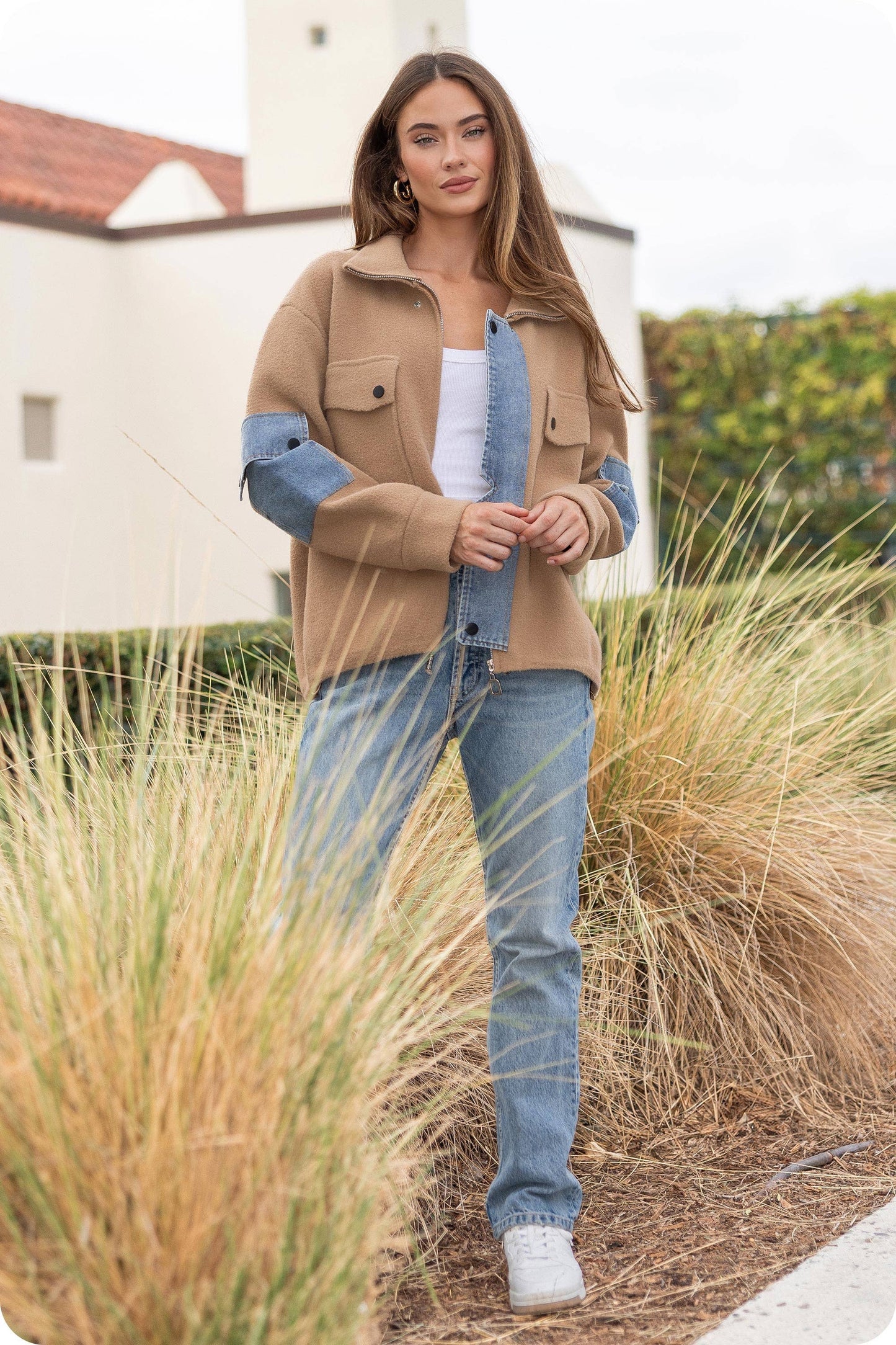 Denim Mixed Media Knit Jacket