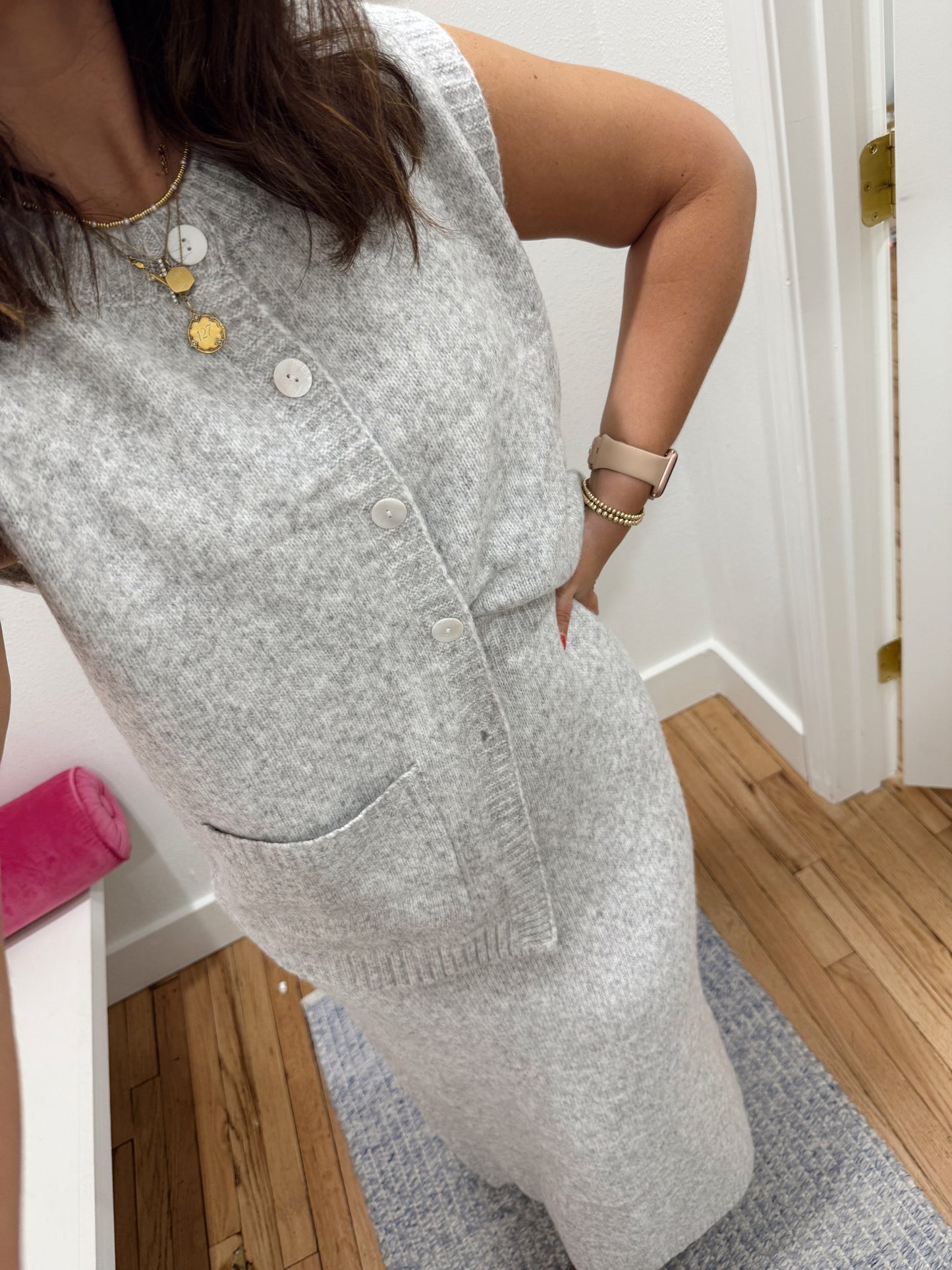 grey brushed sweater and skirt set