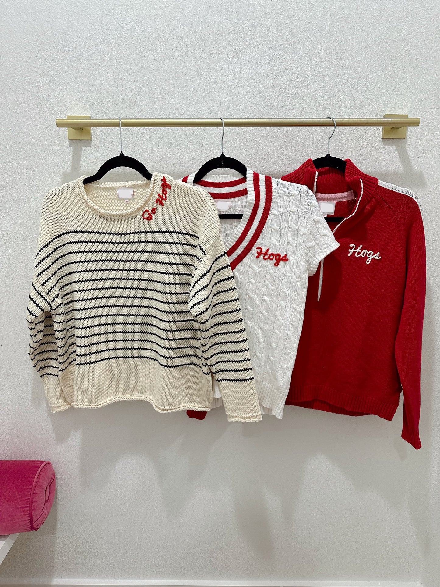 Rollneck Cotton stripe GO HOGS sweater