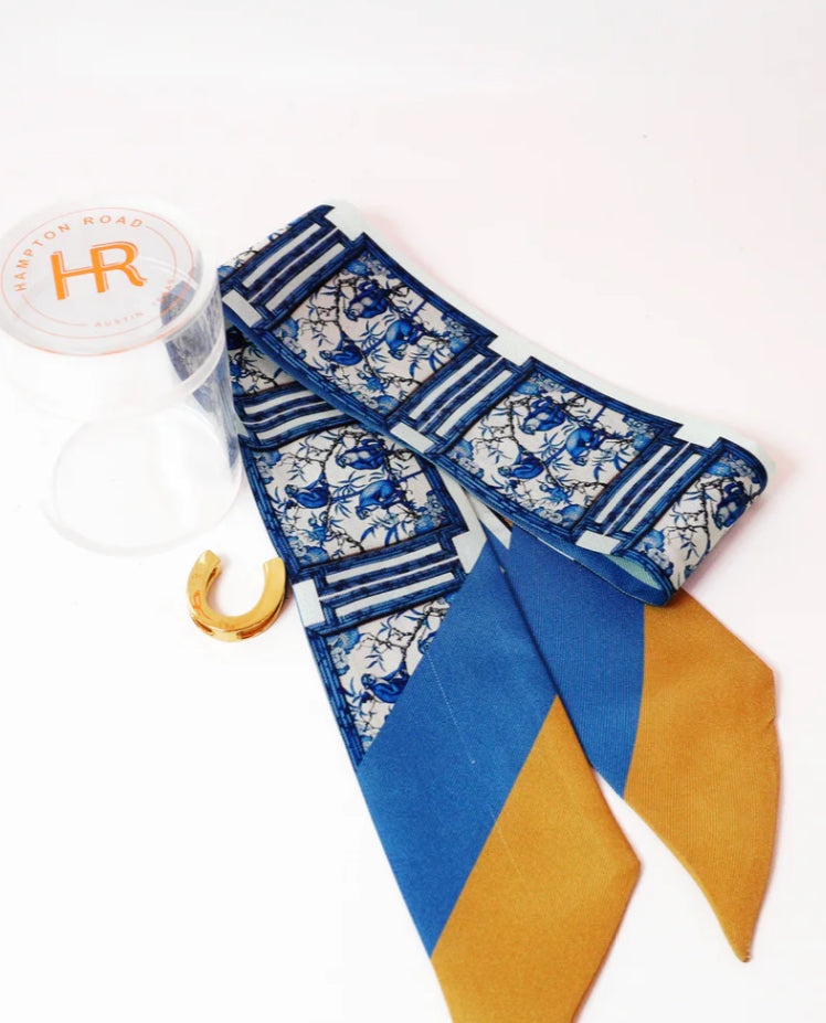 Hampton Chinoiserie Minkey Blue Twilly Scarf Set (scarf only)