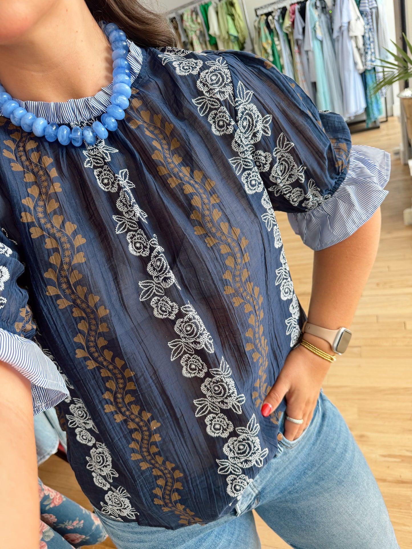 Stripe ruffle floral top