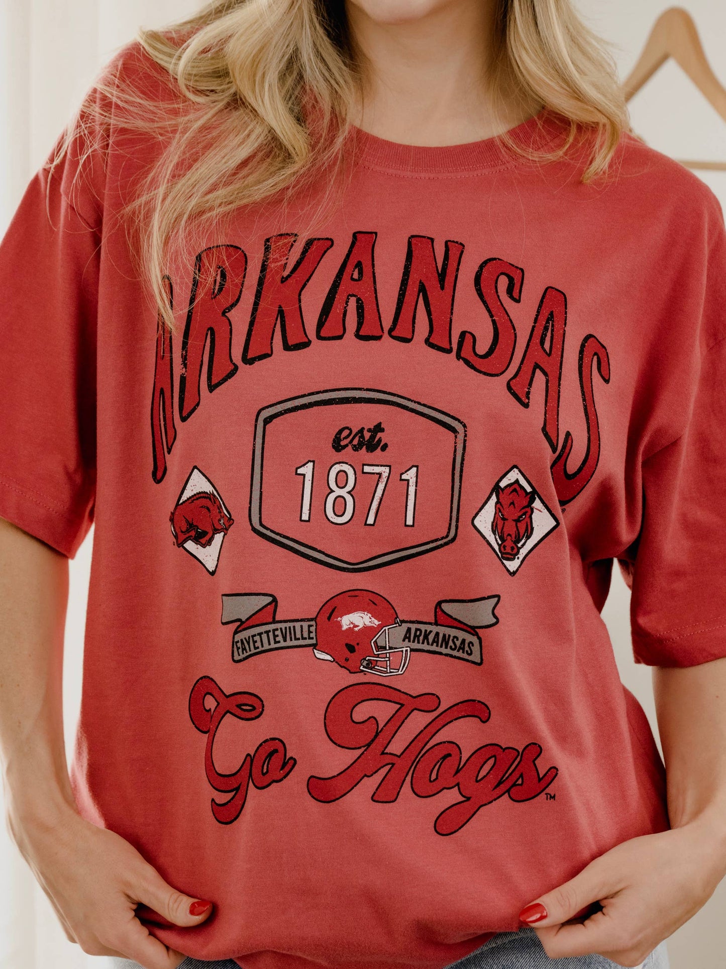 Arkansas Razorbacks Hogs Patches 25 Red Heavyweight Tee