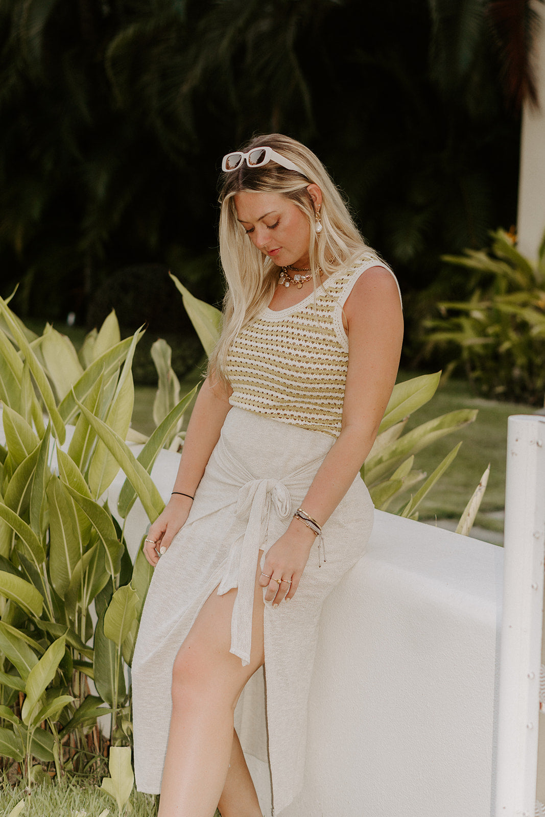 Green and white crochet top