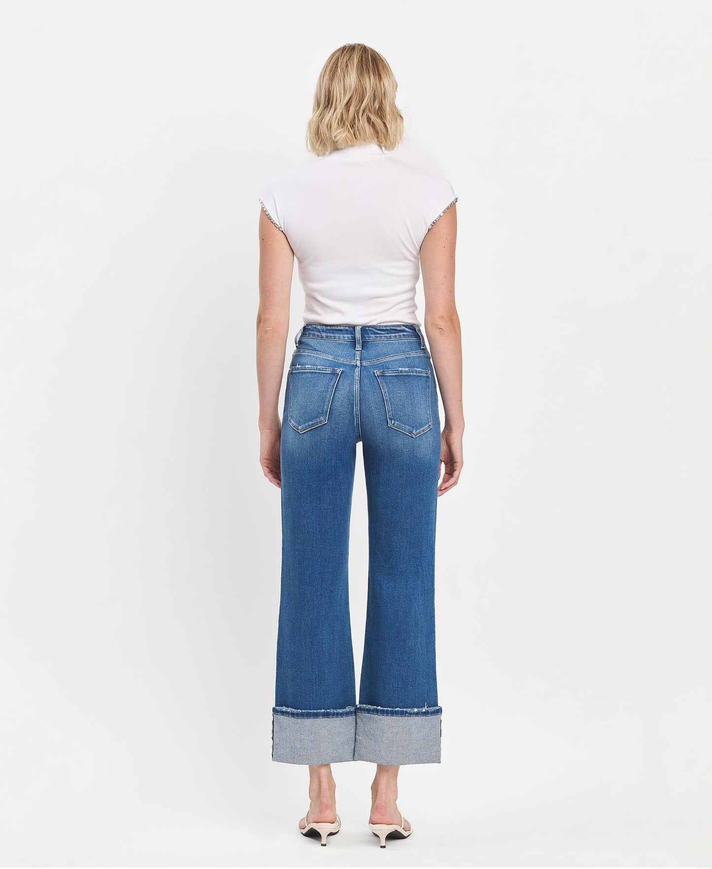 90'S VINTAGE SUPER HIGH RISE CUFFED FLARE JEANS