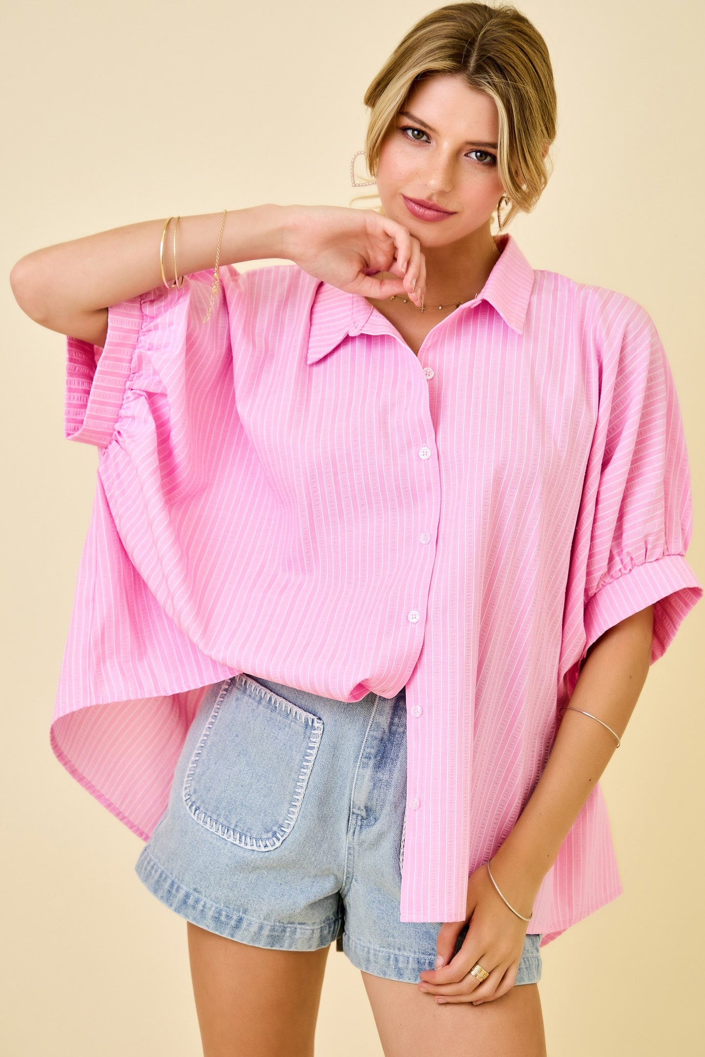 striped oversized button down shirt (2 colors)