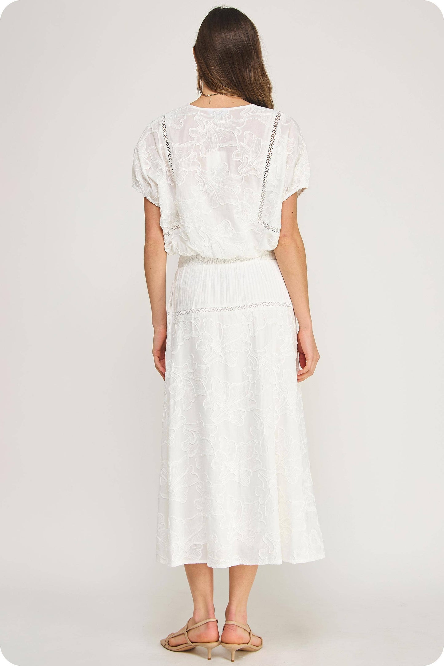 Floral Embroidery Cotton Lace Trim Skirt Top Set
