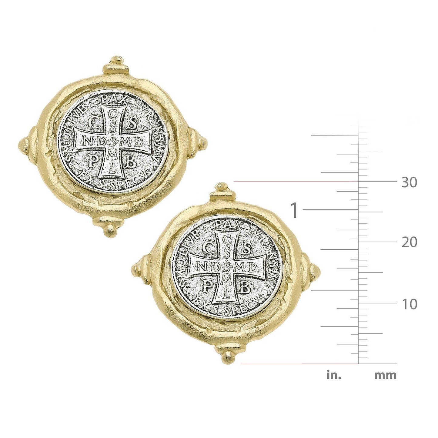 Gold and Silver St Benedict Cross Earring