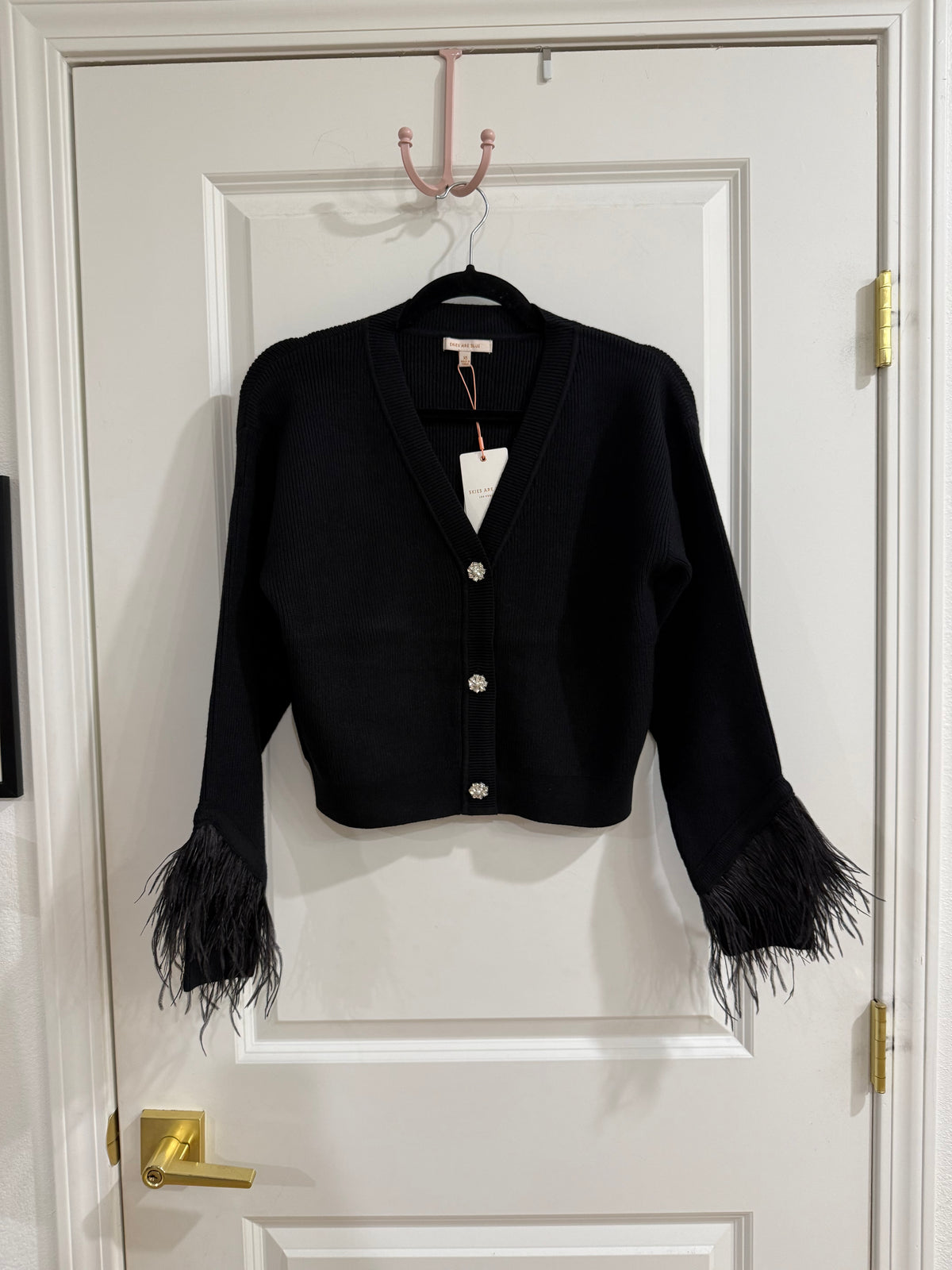 Feather BUTTON FRONT SWEATER - black