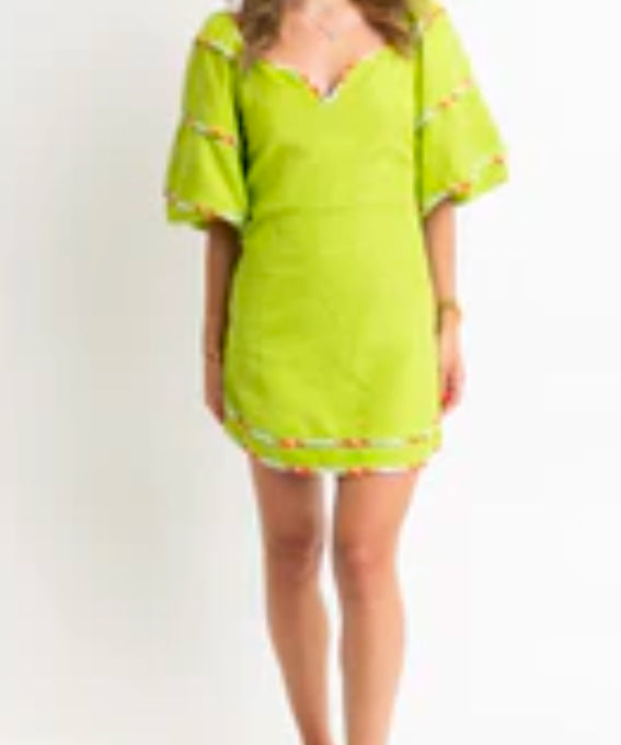 Multi Trim Sweetheart Puff Slv Dress - Karlie
