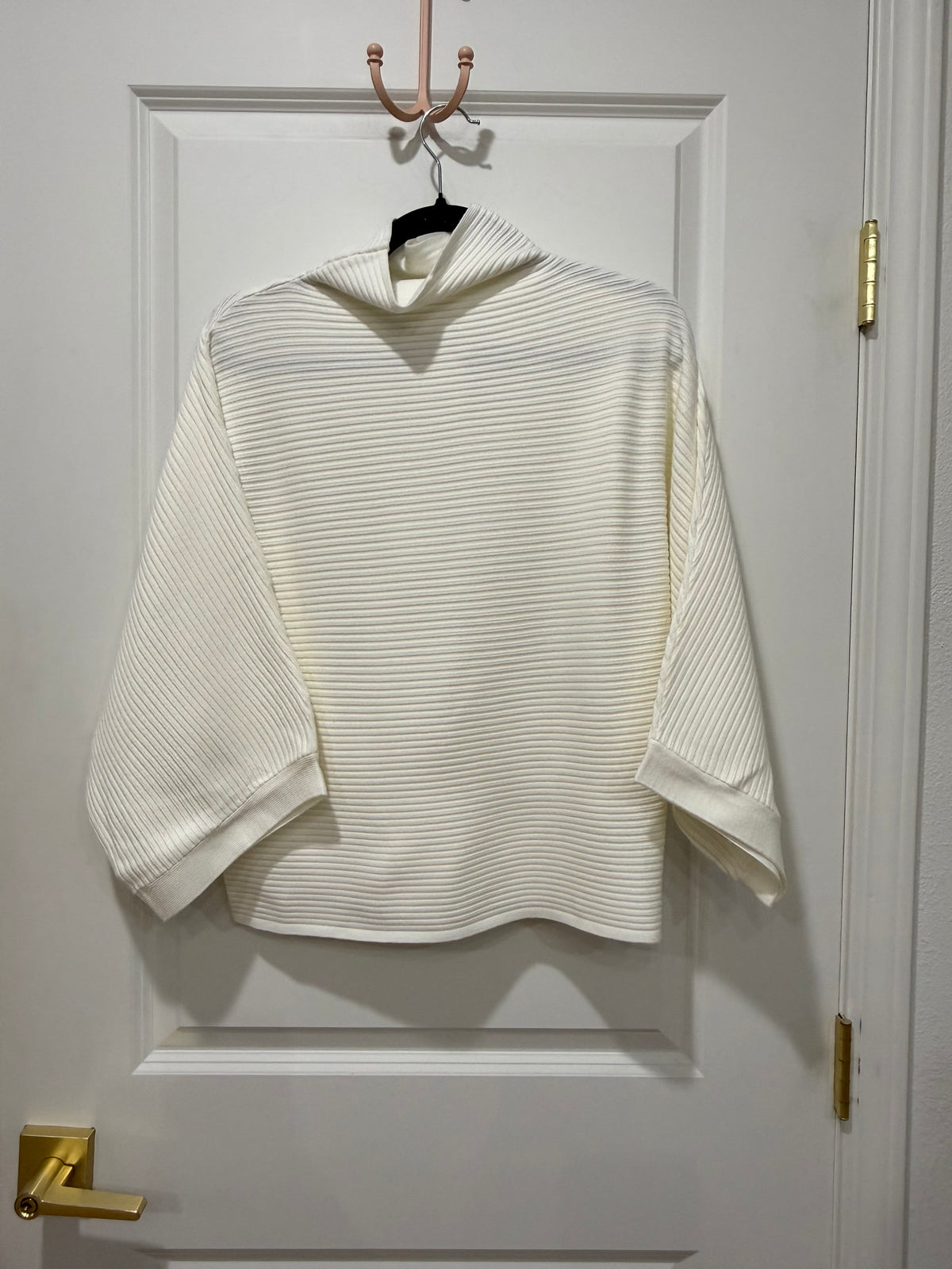 Cream horizontal textured mock neck