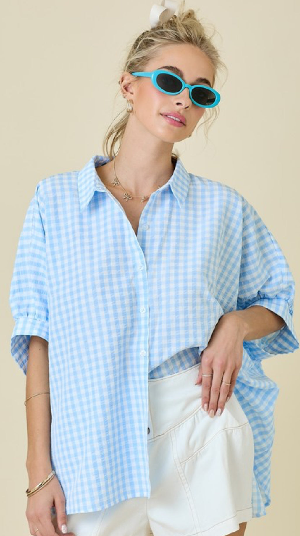 Textured Gingham Top (red or blue)