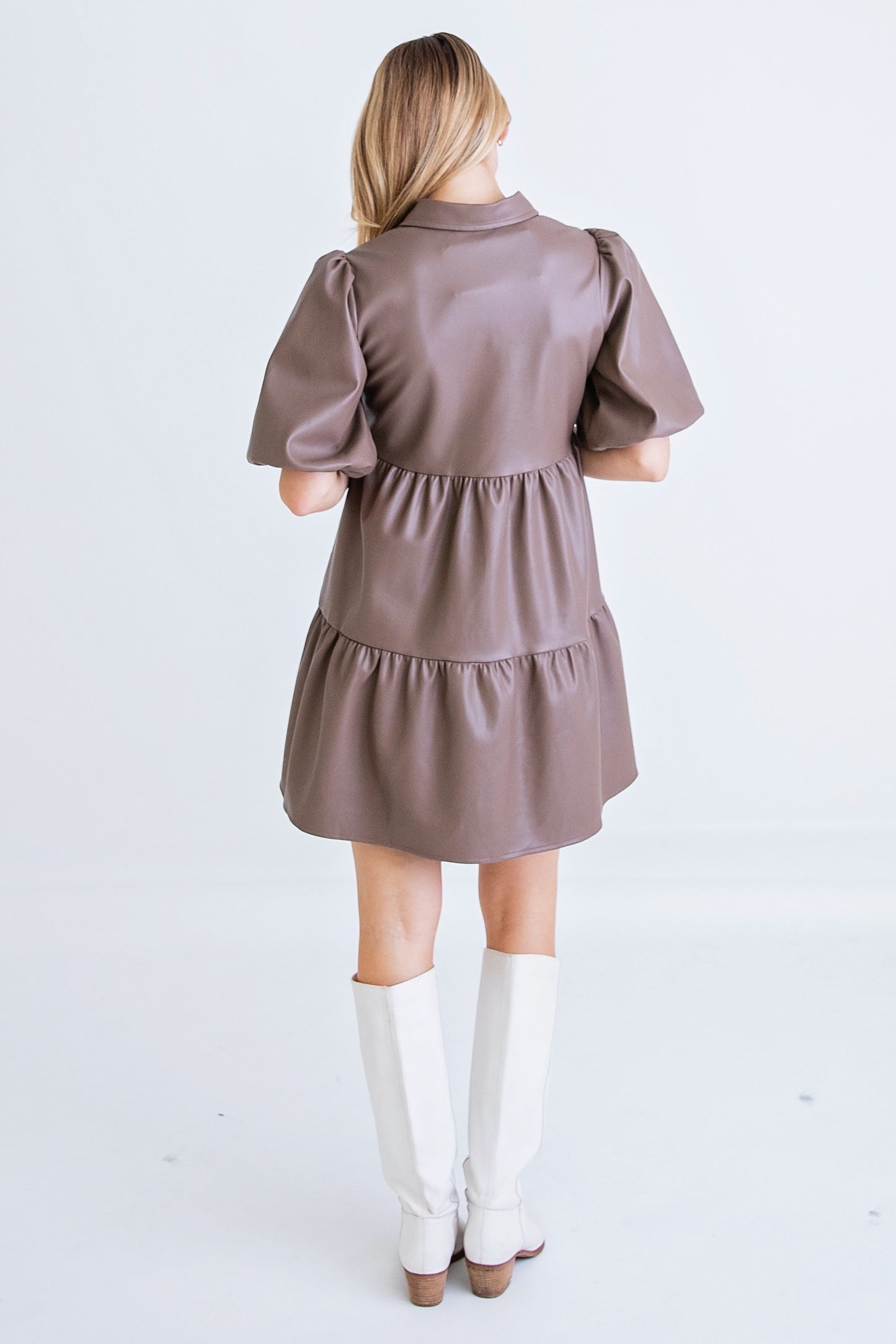 Solid Pleather Tier Dress by KARLIE