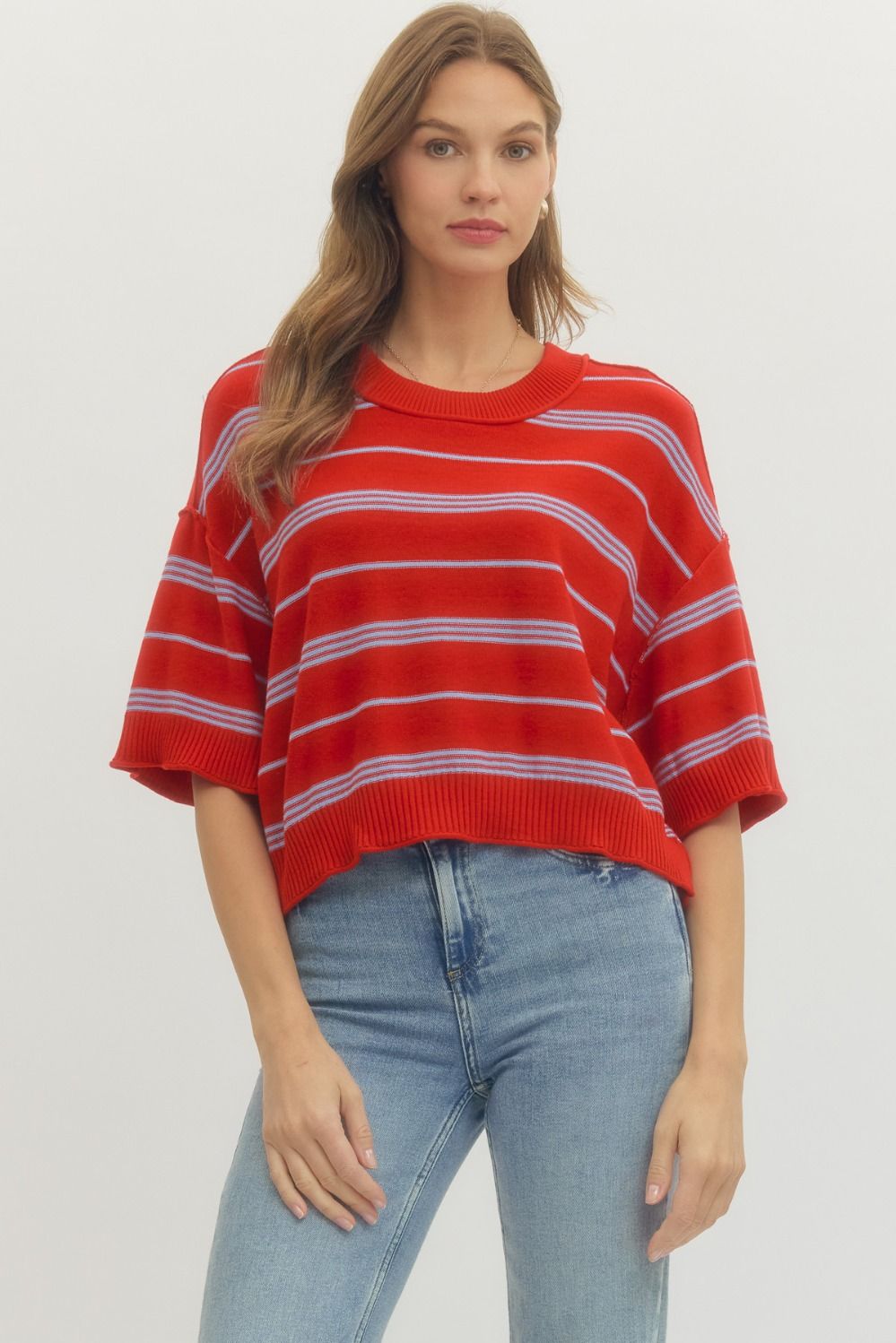Red Stripe Sweater Top
