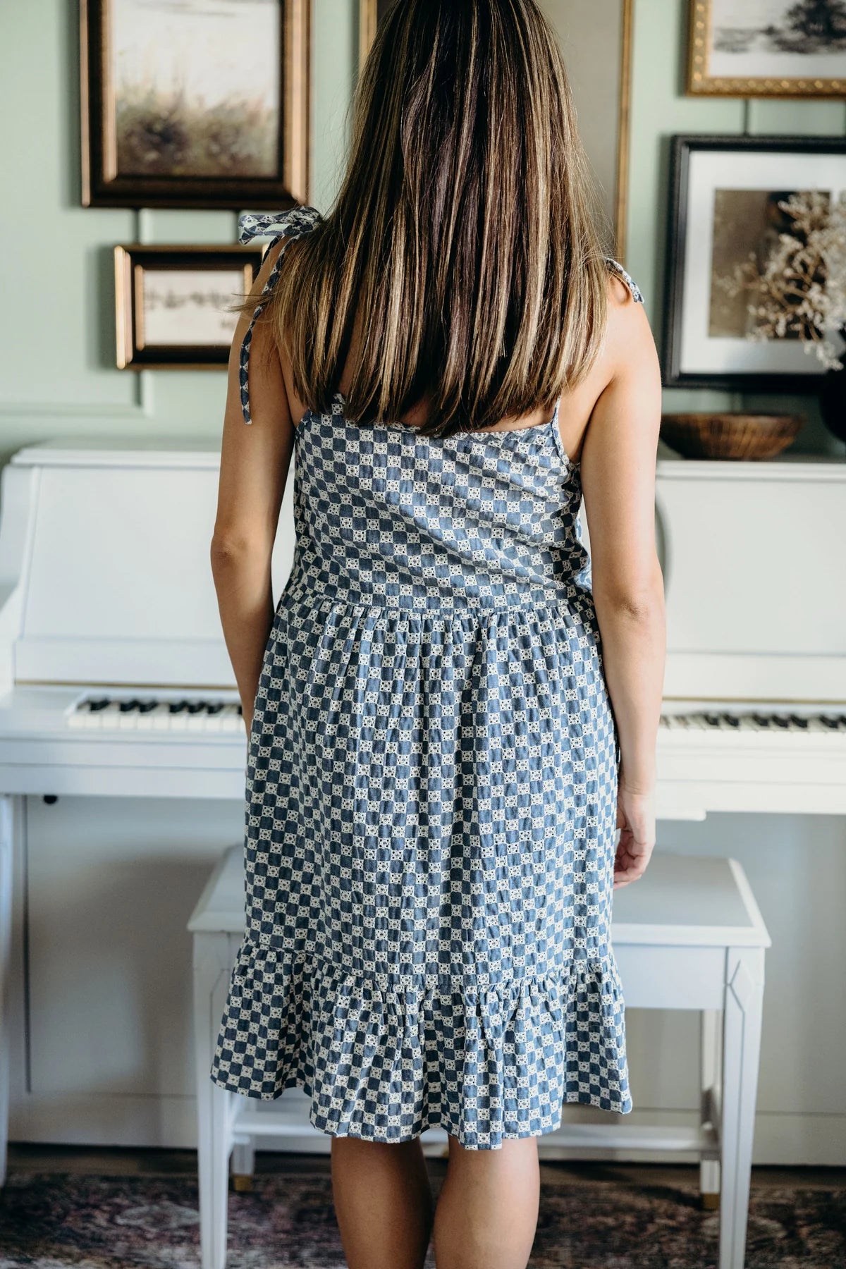 leon denim checkered dress