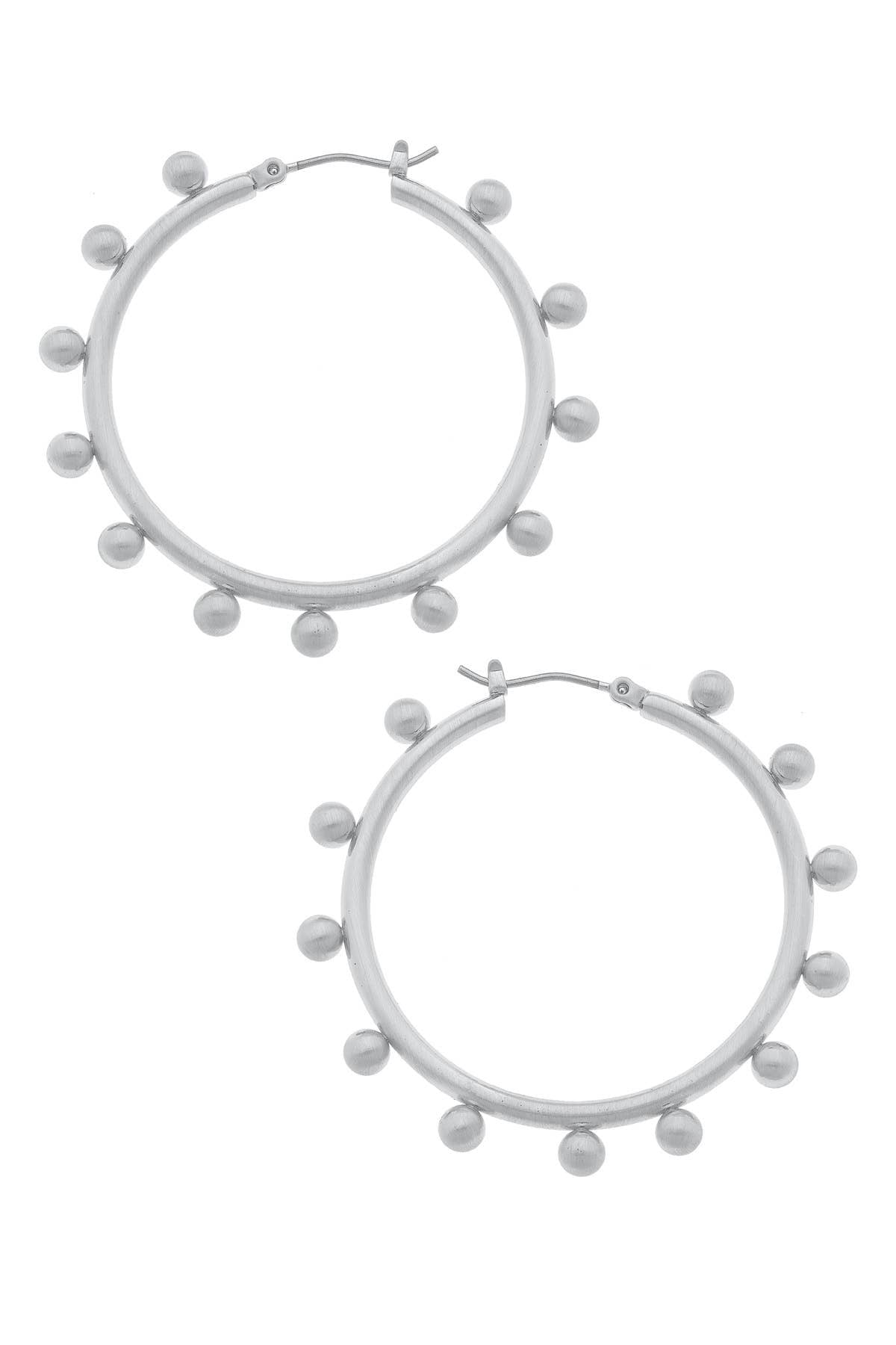 Katie Studded Satin Metal Statement Hoop Earrings