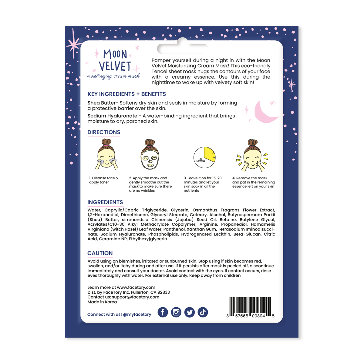 Face Mask - Korean Beauty - Moisturizing Cream - Moon Velvet