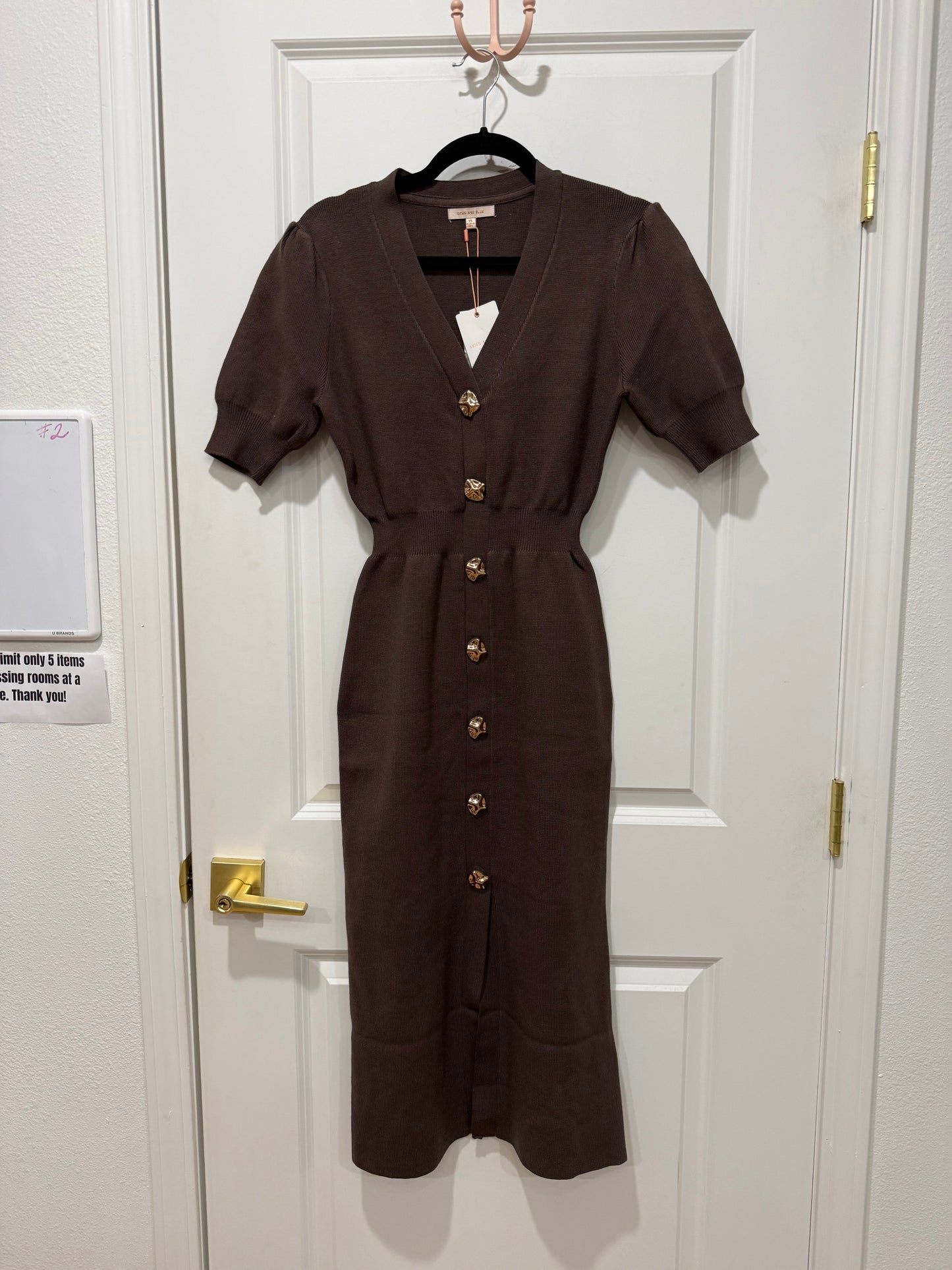 Chocolate brown ribbed ss midi dress