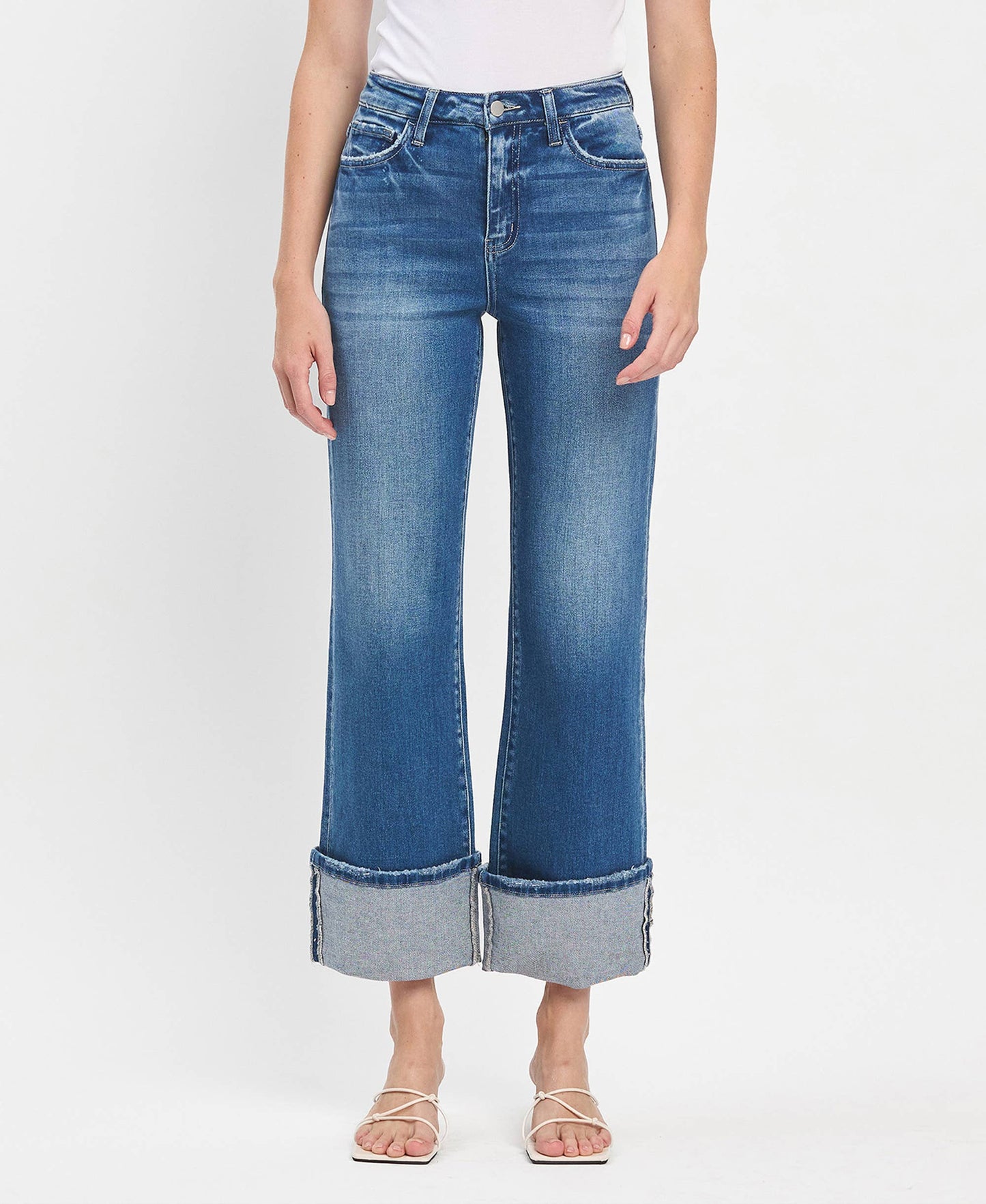 90'S VINTAGE SUPER HIGH RISE CUFFED FLARE JEANS