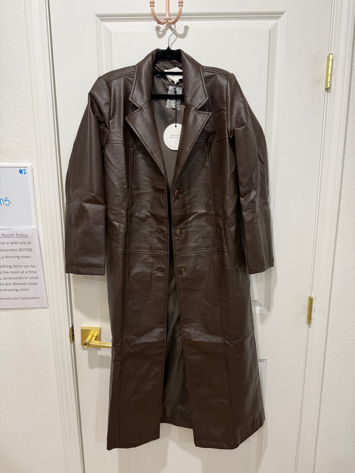 Faux leather long coat