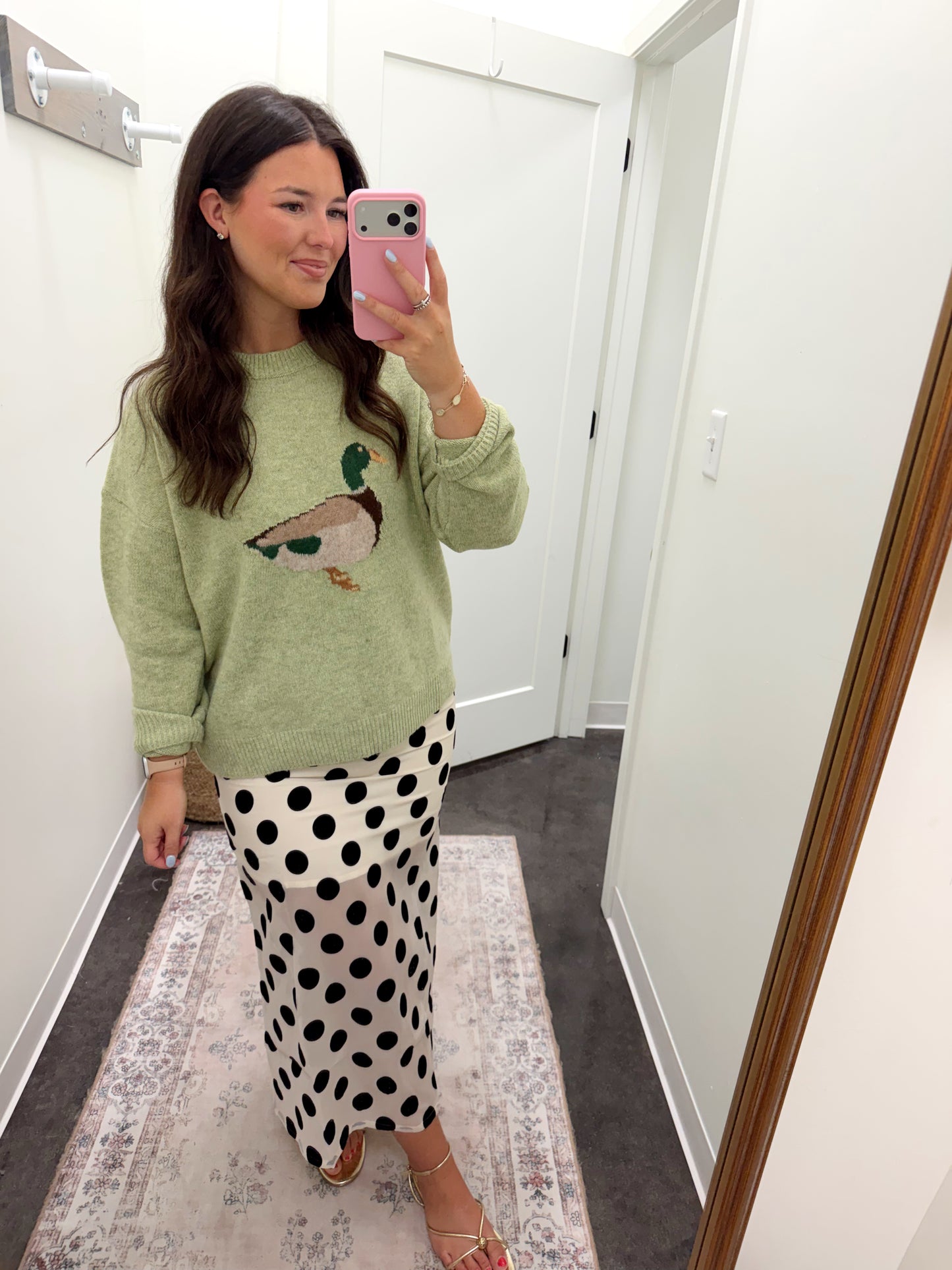 Cream/black polka dot maxi skirt