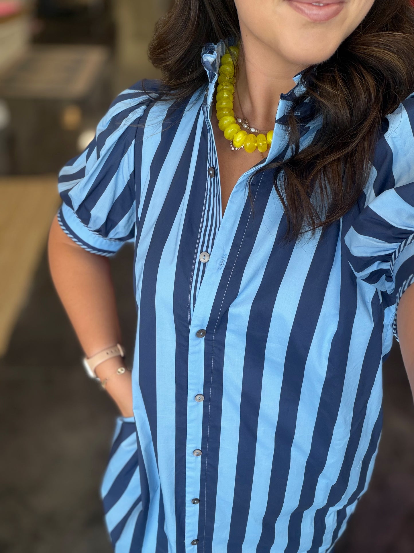 navy nola stripe midi dress