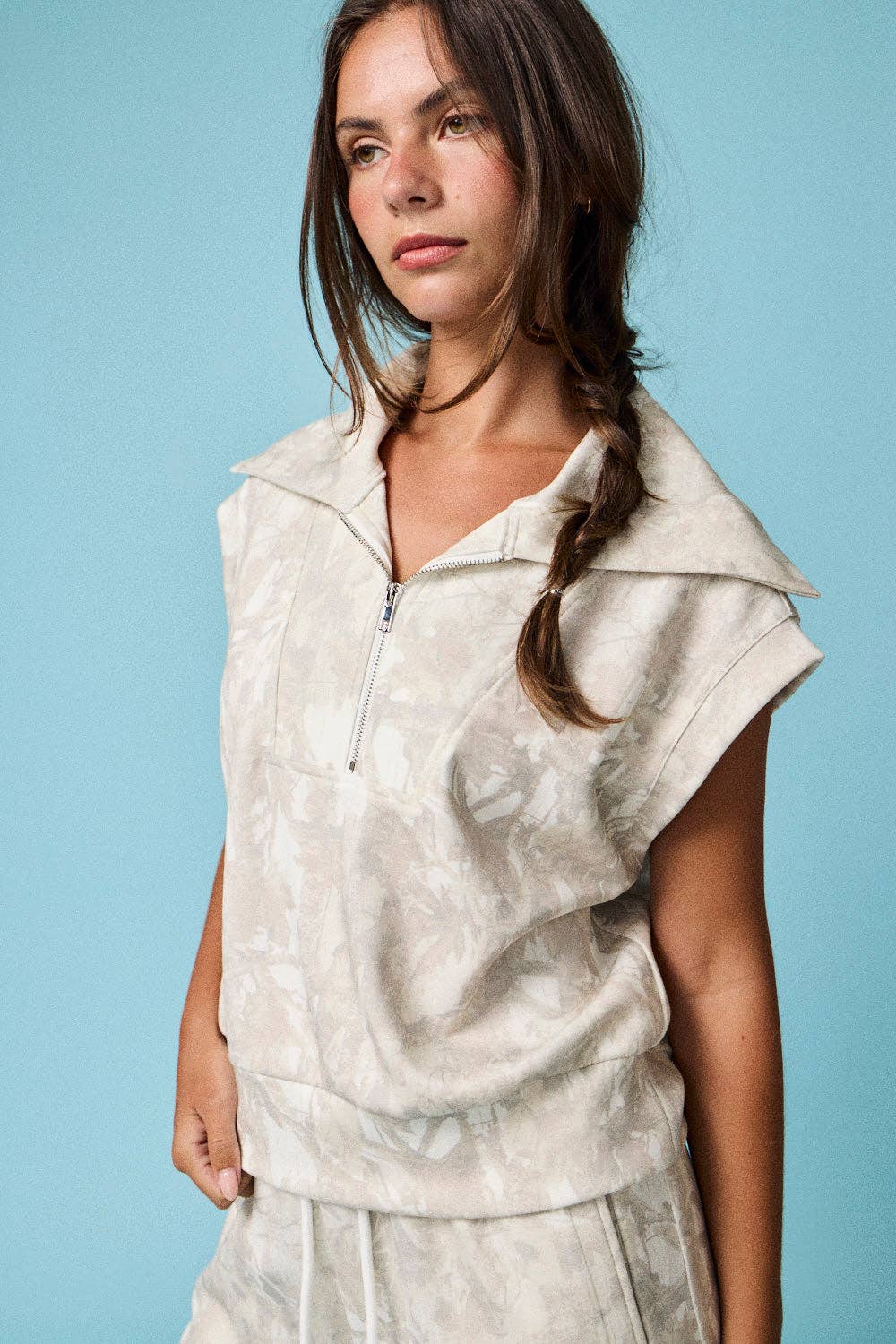 Camo Half Zip Slvls Top and Shorts Set