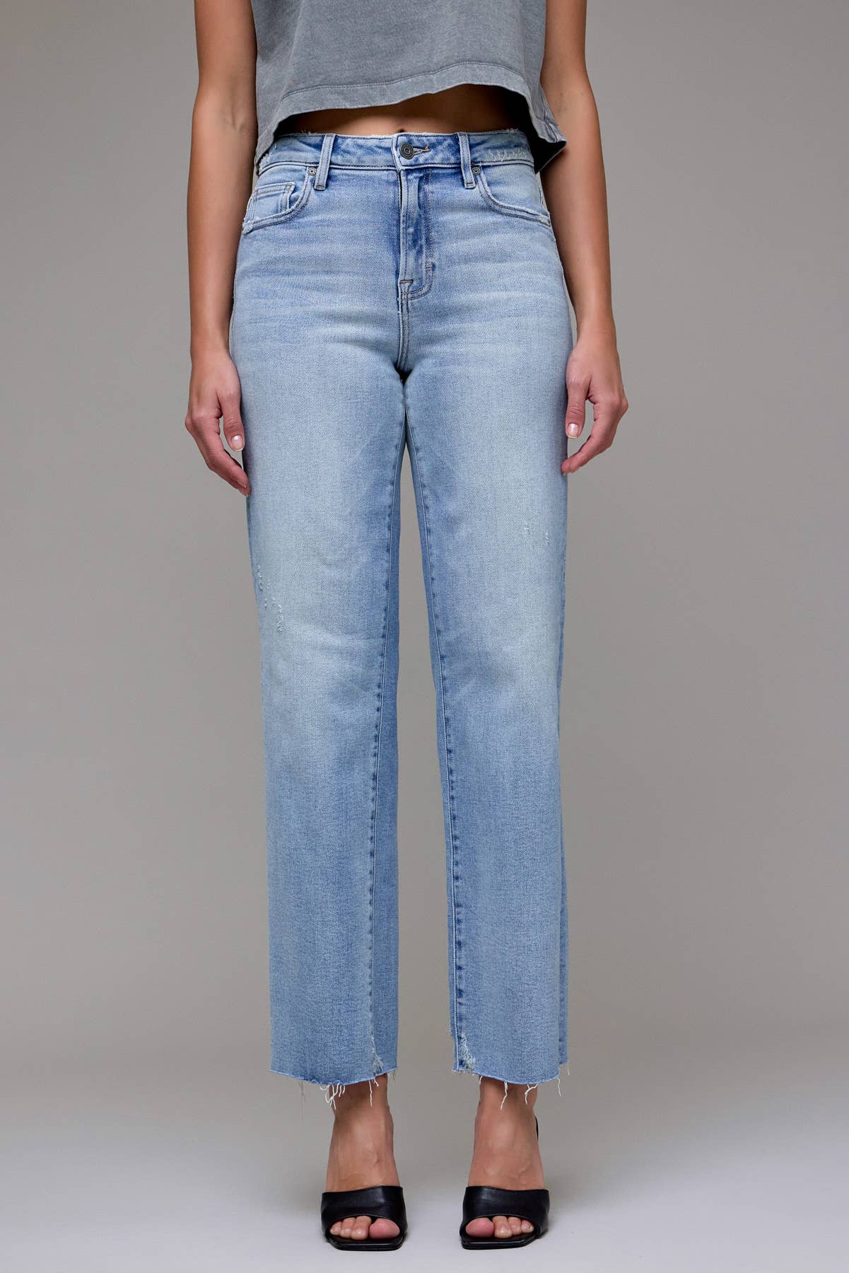 Light Wash Stretch Raw Hem Classic Straight