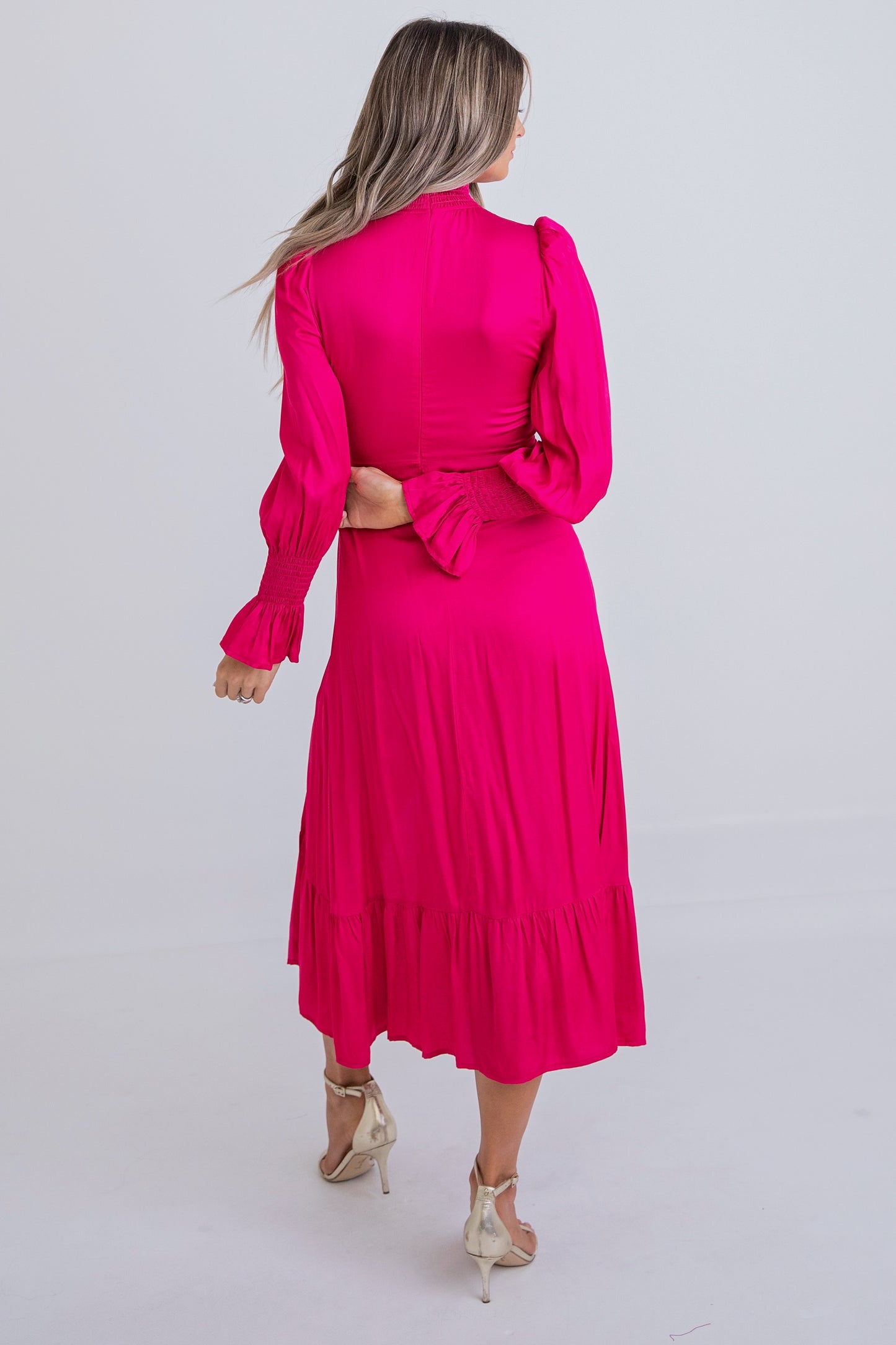 Solid Smock Neck Midi Dress by KARLIE