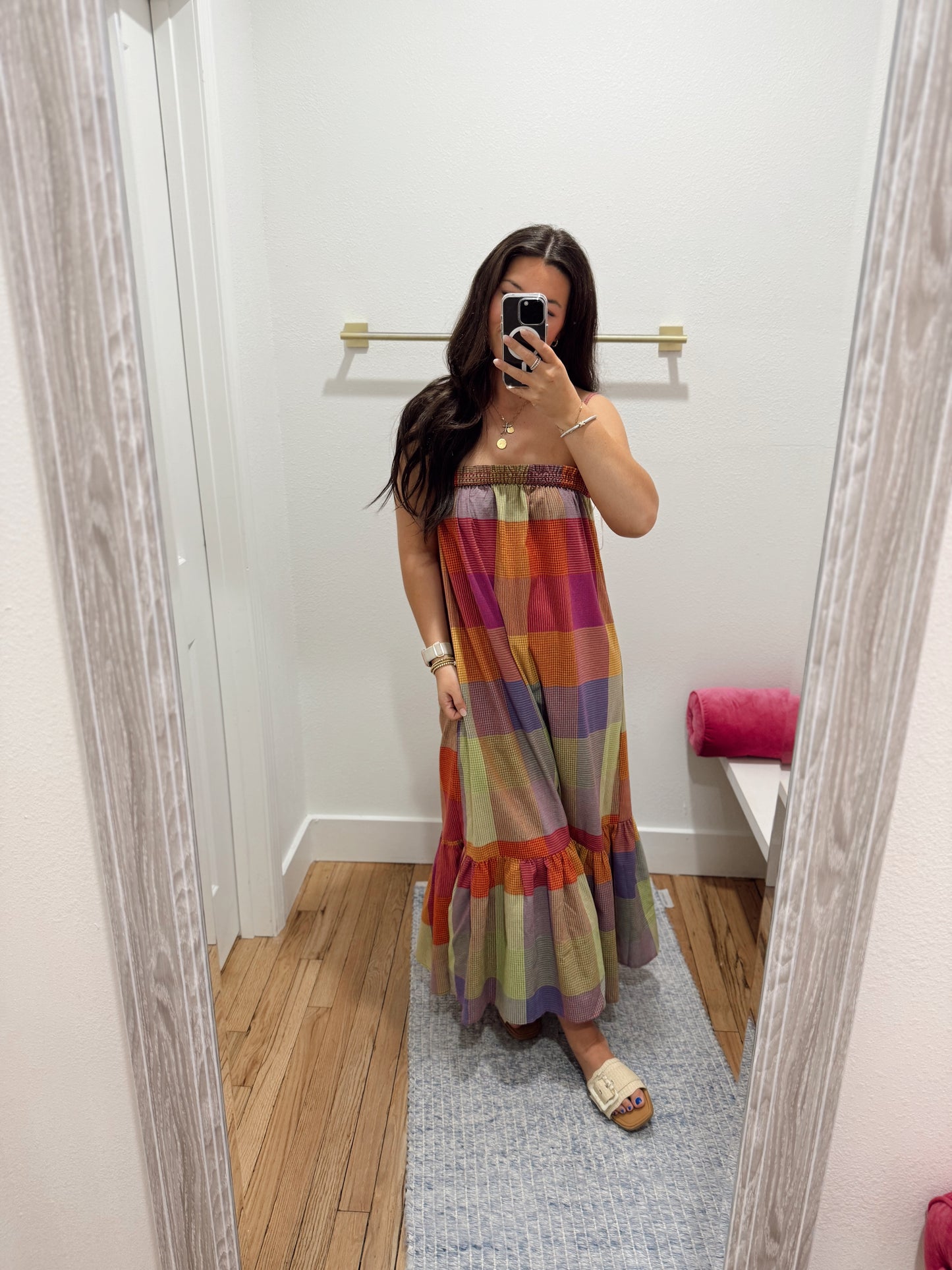 Cotton checkered midi dress