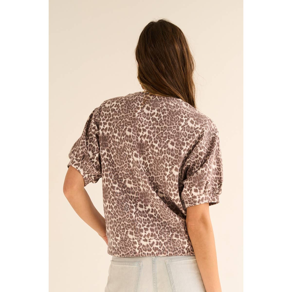 Leopard Puff Sleeve Knit Top