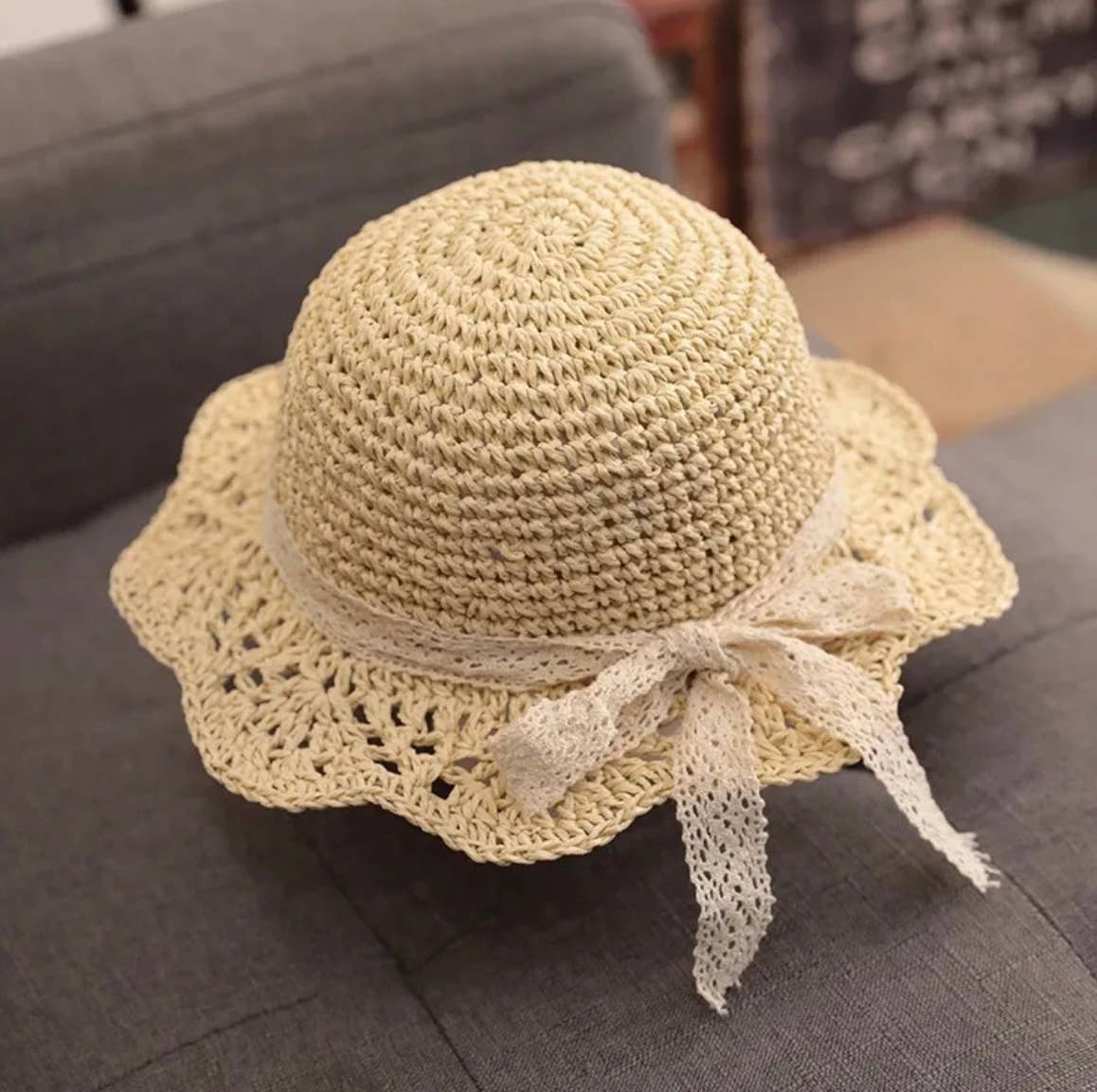 Straw Hat Baby/Toddler Sun Hat or Beach Hat