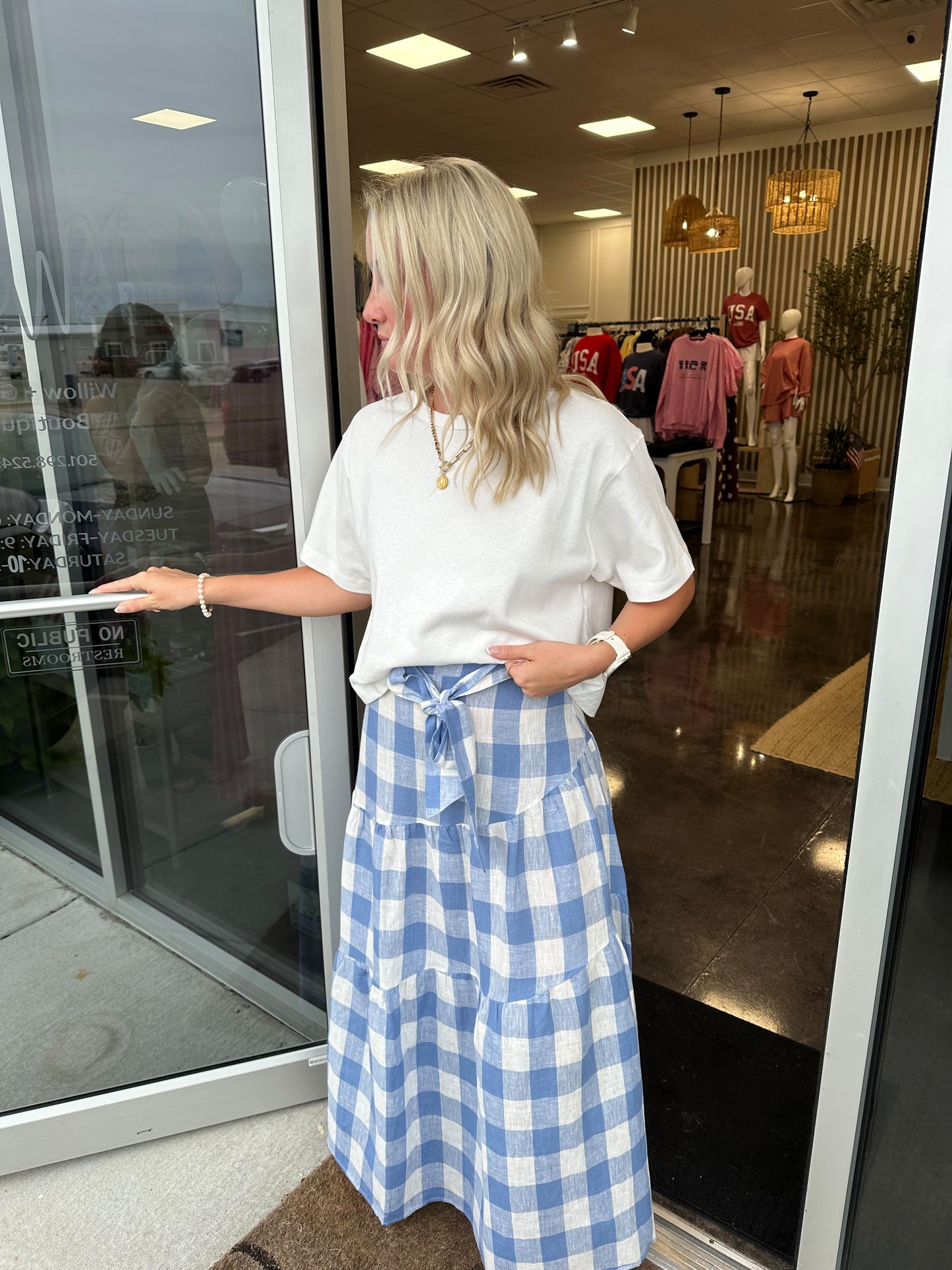 blue buffalo check maxi skirt w/ tie KARLIE