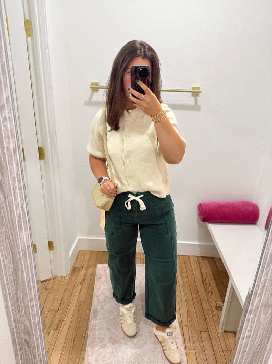 RISEN high rise crop barrel jeans- Hunter Green