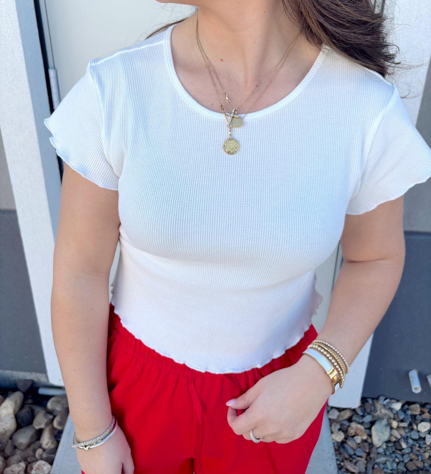 MINI WAFFLE FABRIC SHORT SLEEVE TOP