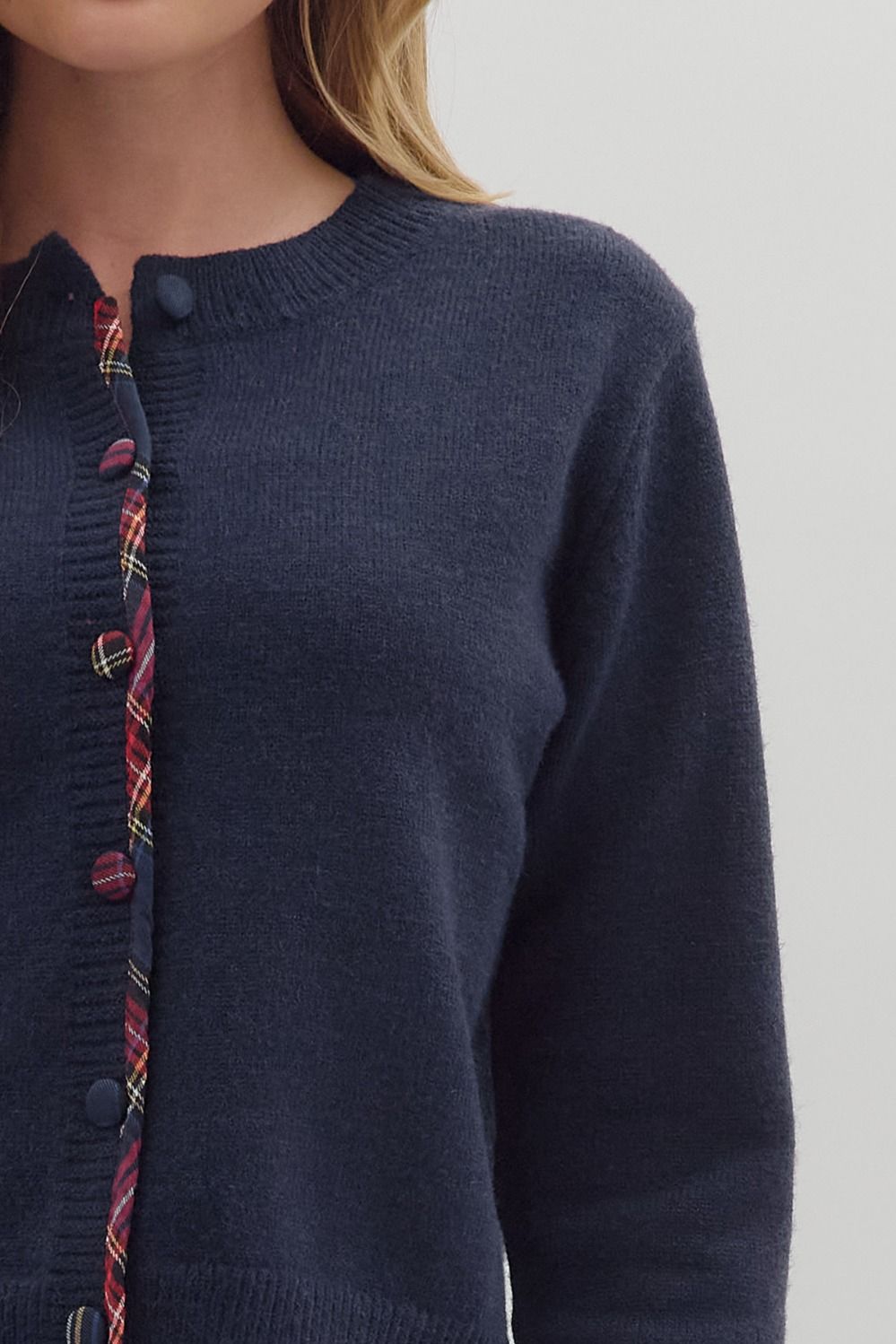Navy/Plaid button cardigan