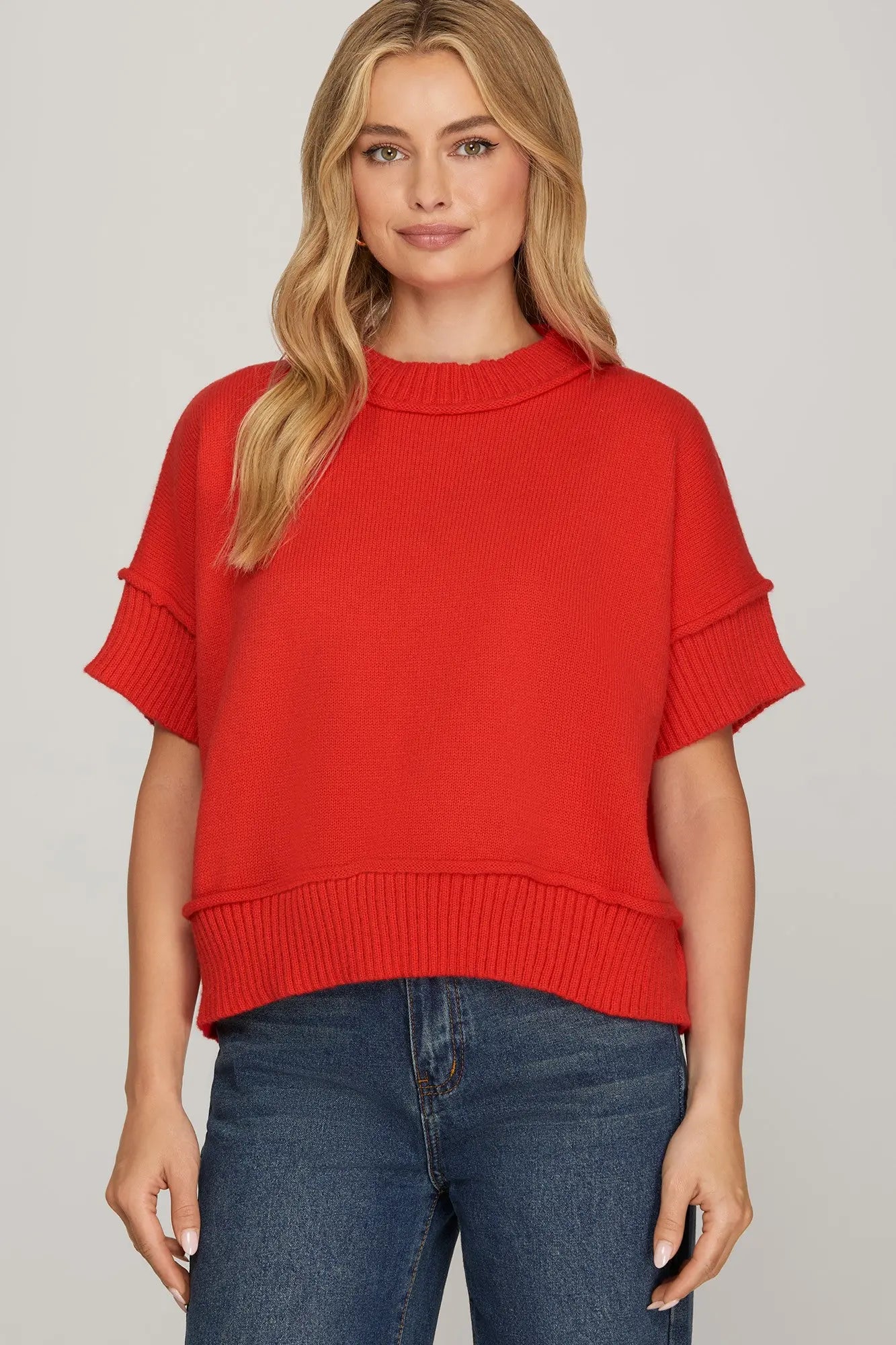 DROP HALF SLEEVE CREW SWEATER