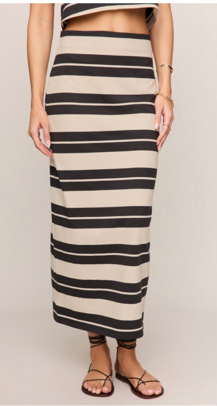 Gail Striped Jersey Midi Skirt Ash Black - Z Supply