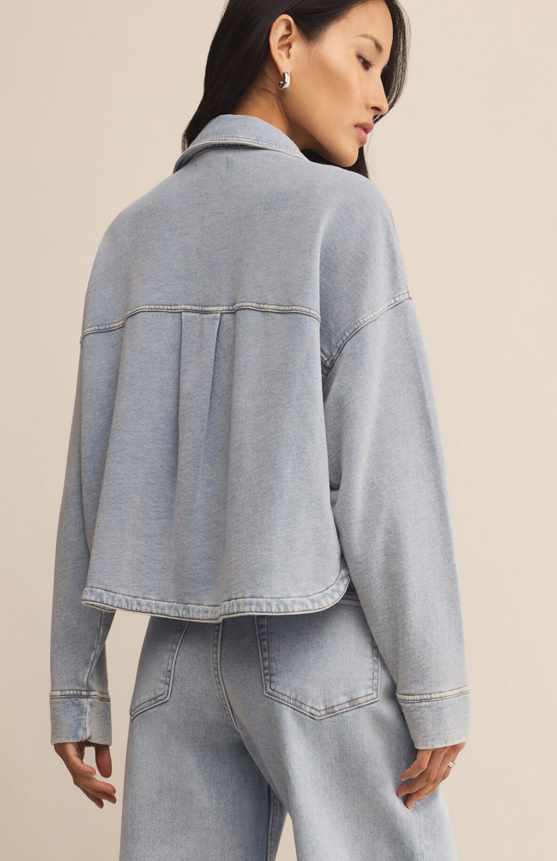 All Day Cropped Knit Denim Jacket washed indigo- Z Supply